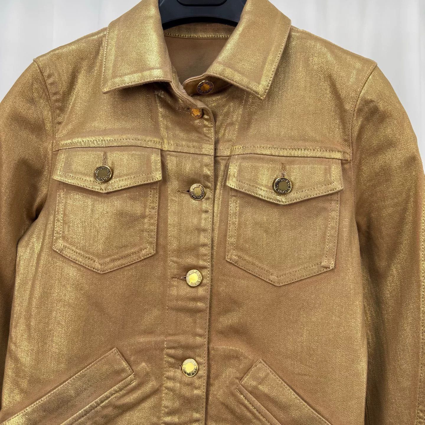 Louis Vuitton Louis Vuitton Gold Glitter Denim Jacket Size XXS / US 00 / IT 34 - 3 Thumbnail