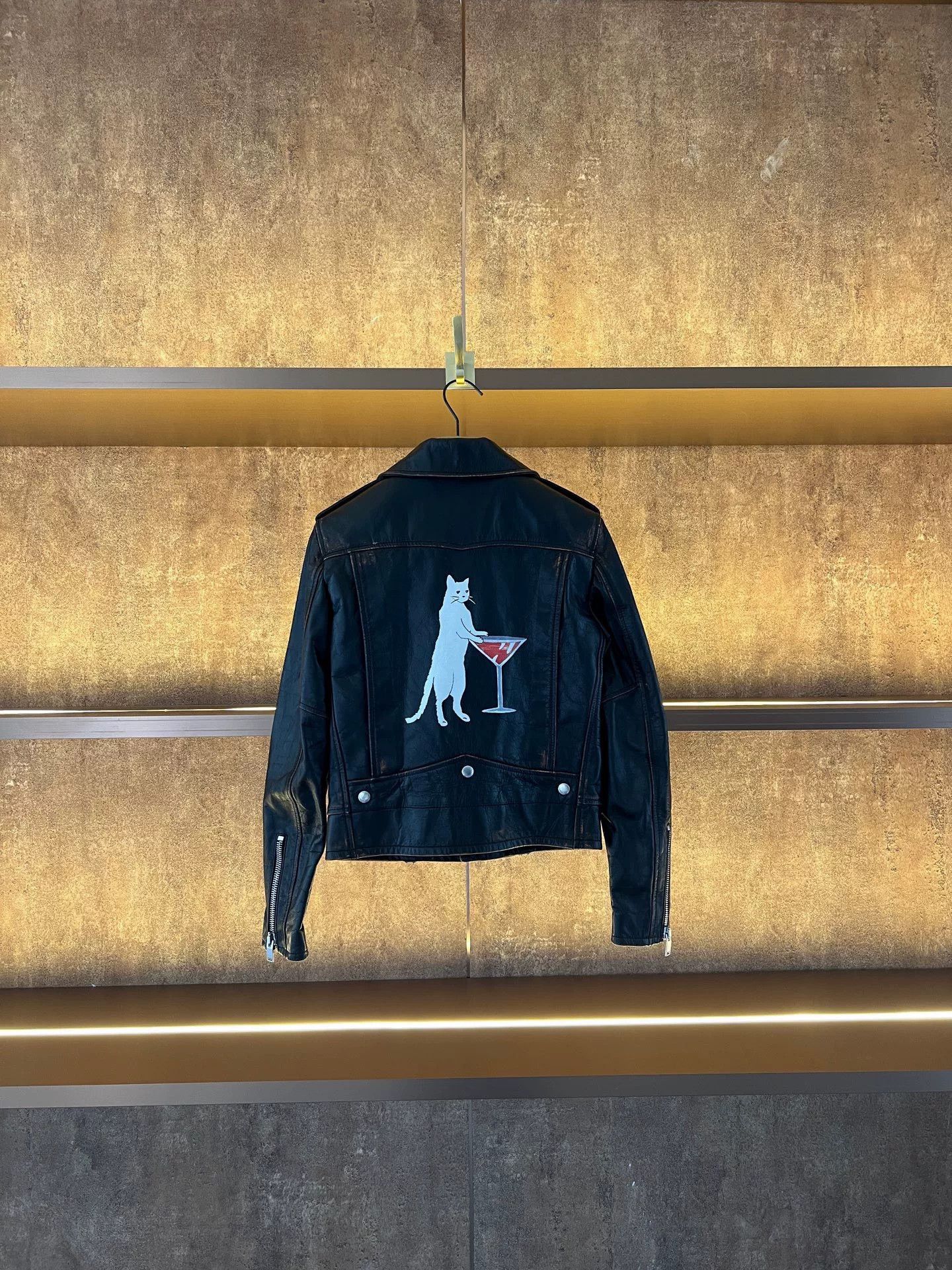 Saint Laurent Paris SLP Distressed Cat Leather Jacket Size XS / US 0-2 / IT 36-38 - 2 Thumbnail