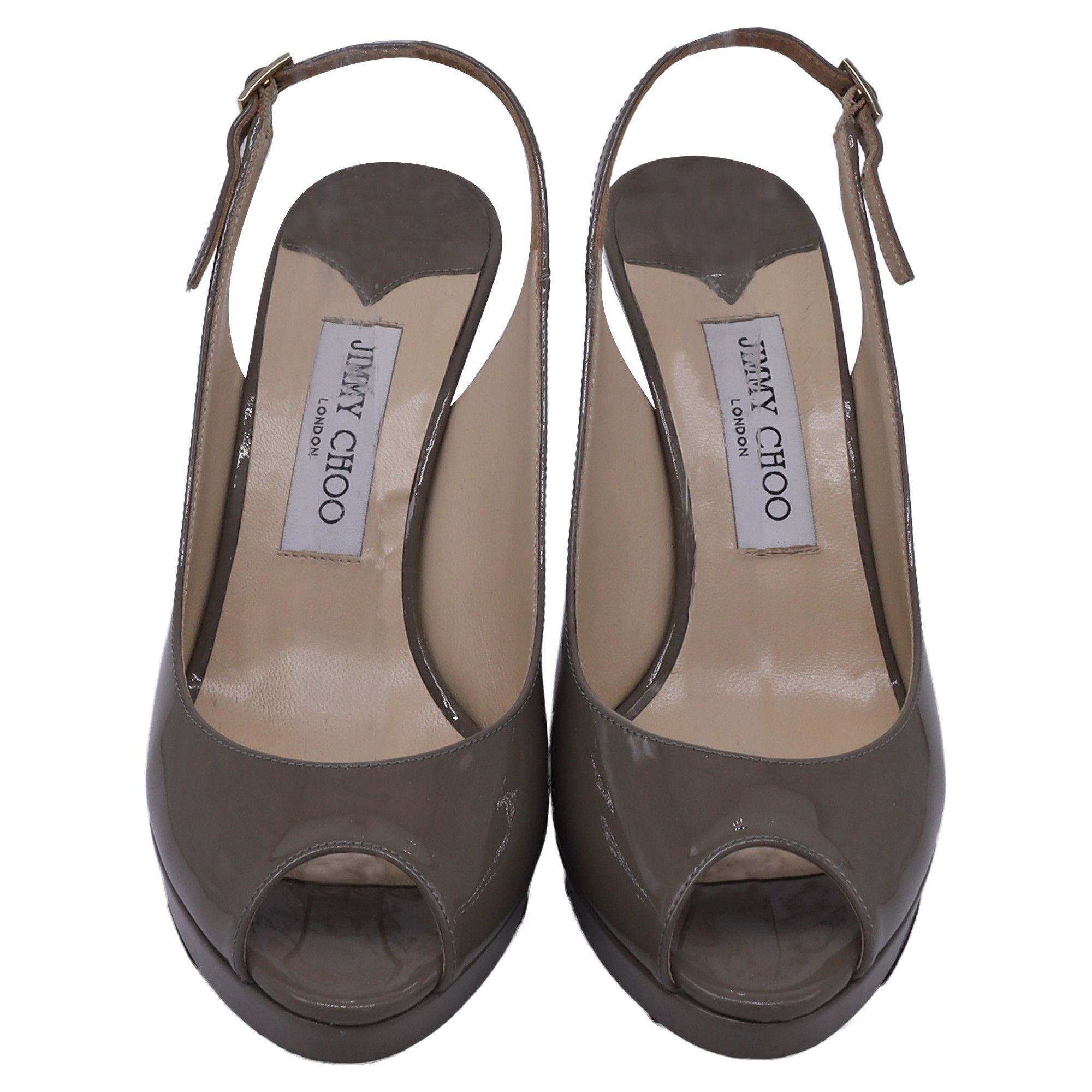 Jimmy Choo Jimmy Choo Peep Toe Platform Slingback Pumps in Beige Patent Size US 9 / IT 39 - 2 Thumbnail
