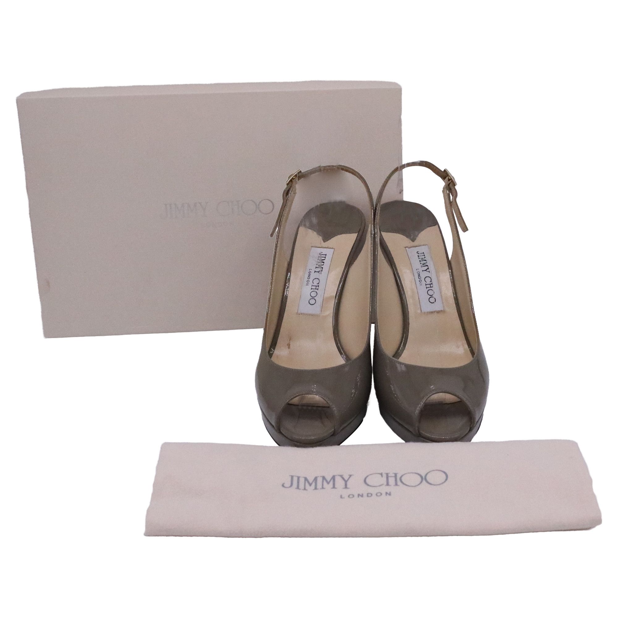 Jimmy Choo Jimmy Choo Peep Toe Platform Slingback Pumps in Beige Patent Size US 9 / IT 39 - 6 Thumbnail