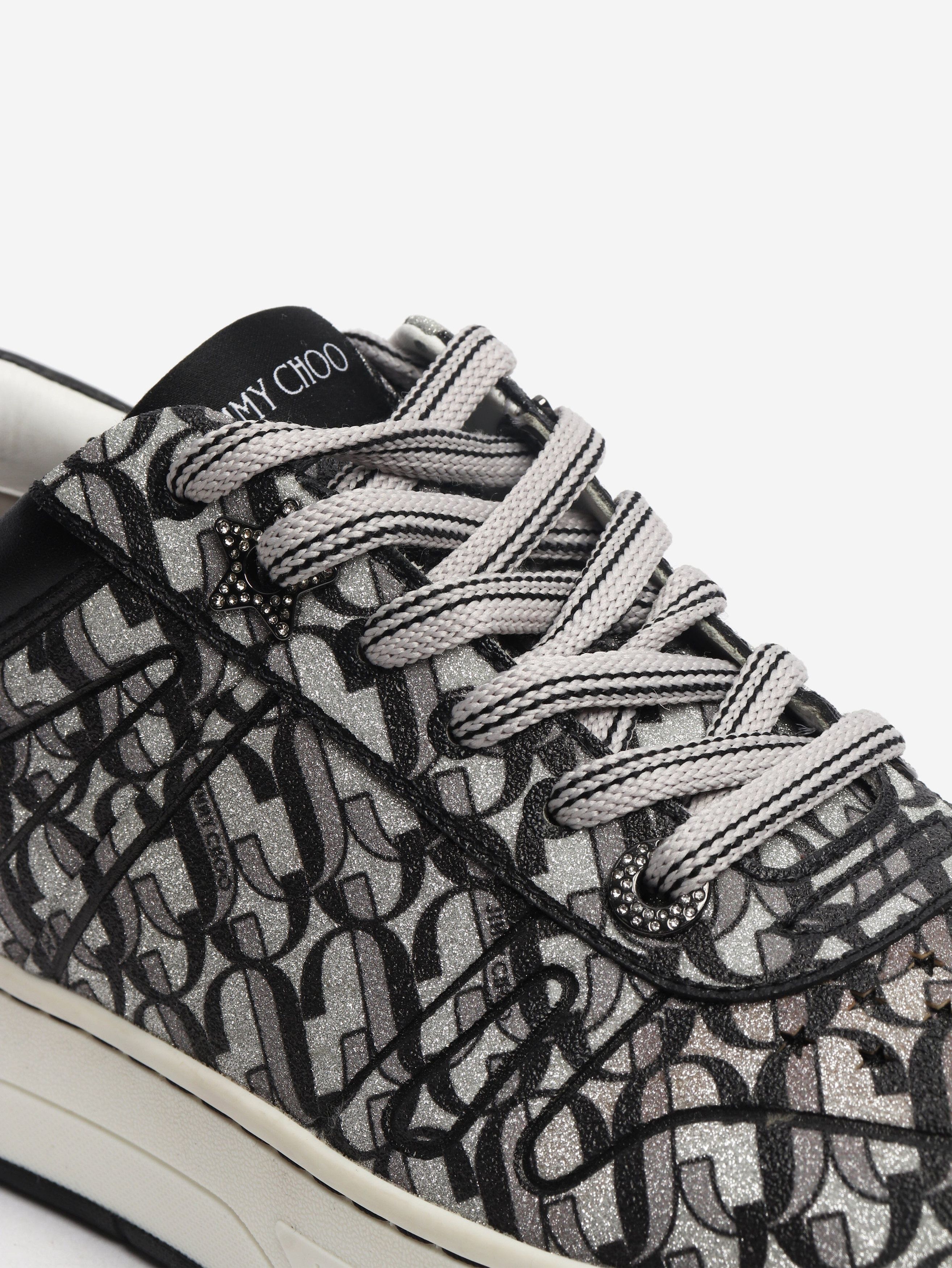 Jimmy Choo Silver and black Monogram glitter trainers - EU 38.5 Size US 7 / IT 37 - 4 Thumbnail