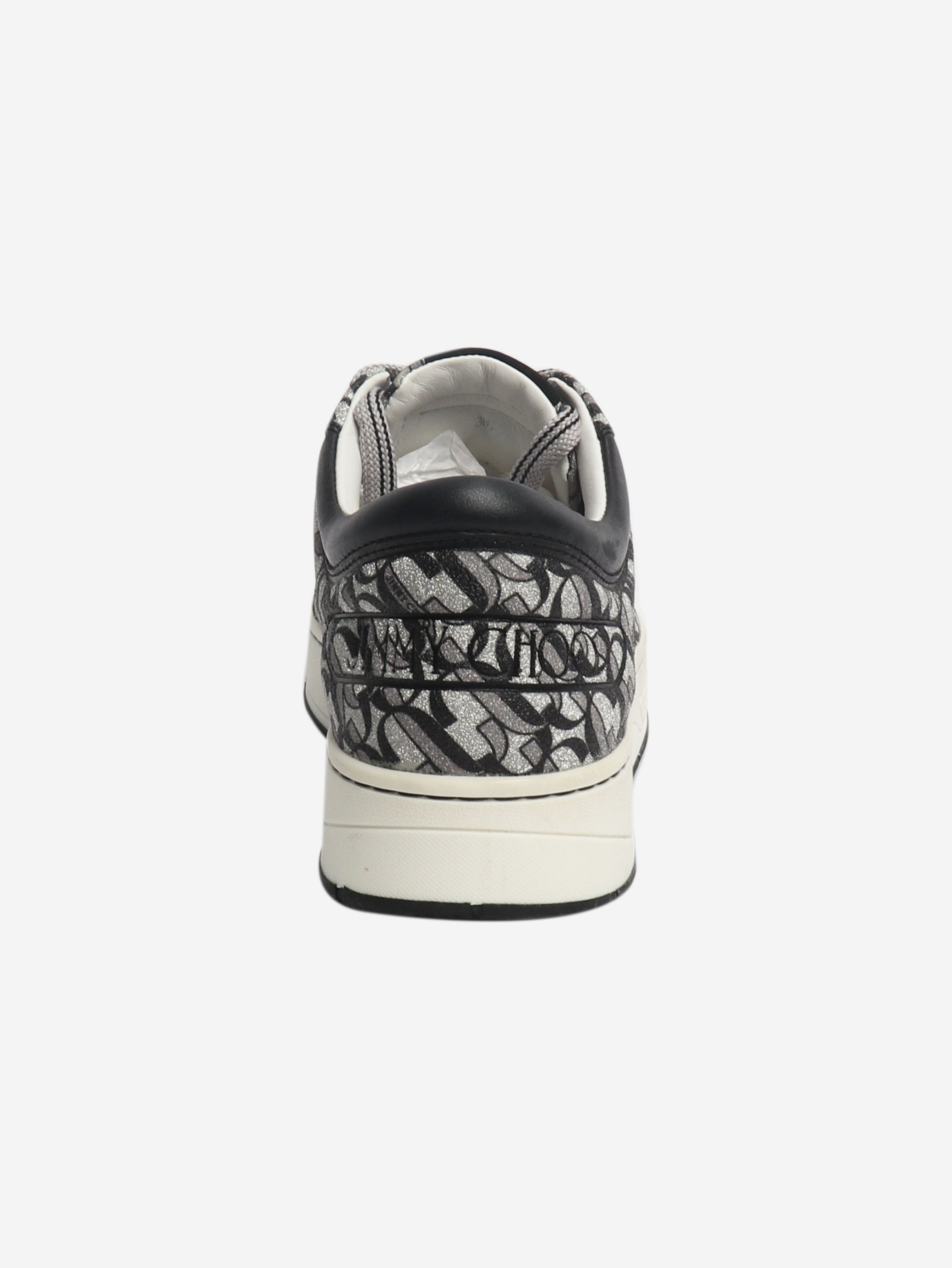 Jimmy Choo Silver and black Monogram glitter trainers - EU 38.5 Size US 7 / IT 37 - 3 Thumbnail