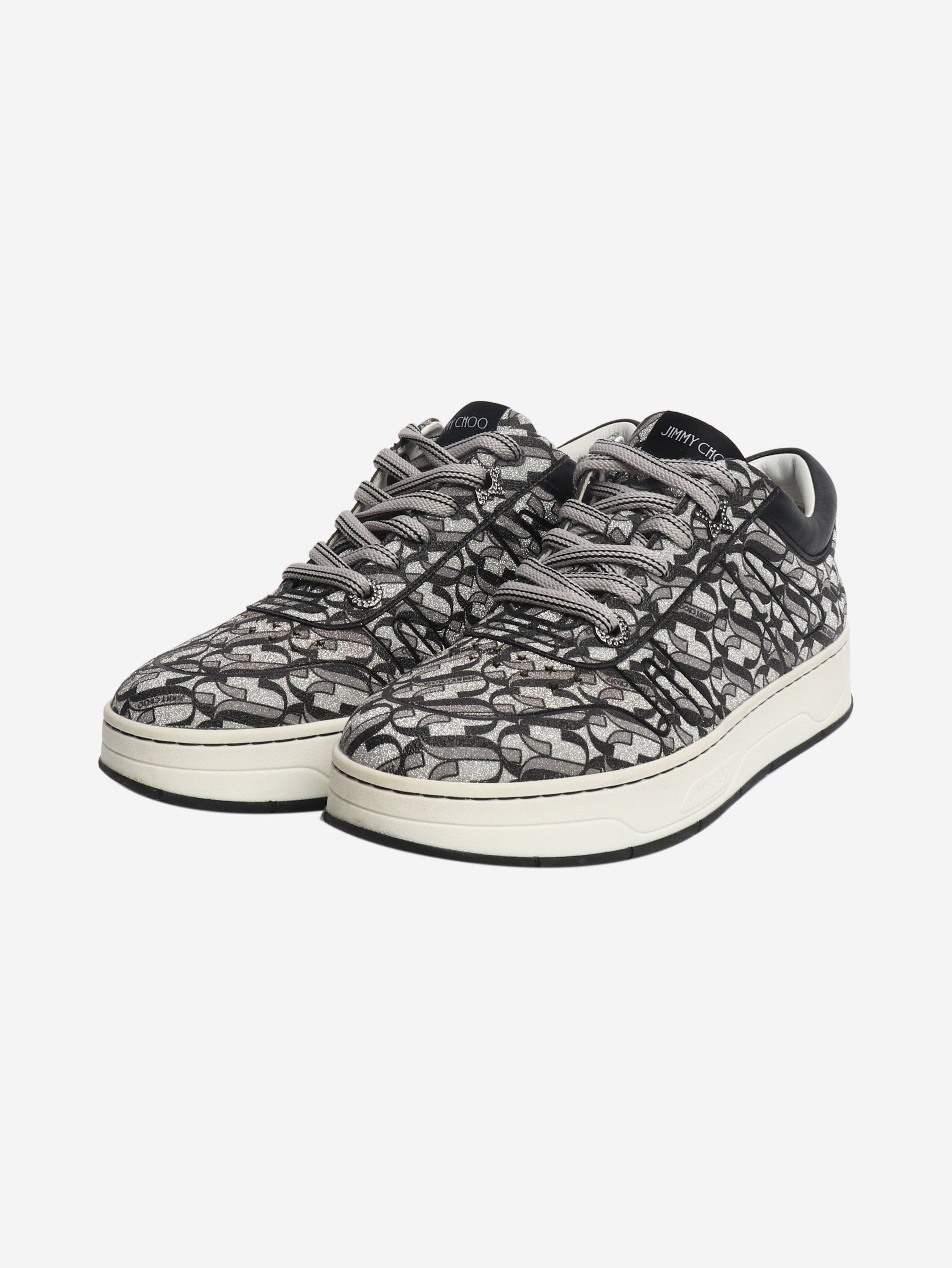 Jimmy Choo Silver and black Monogram glitter trainers - EU 38.5 Size US 7 / IT 37 - 2 Thumbnail