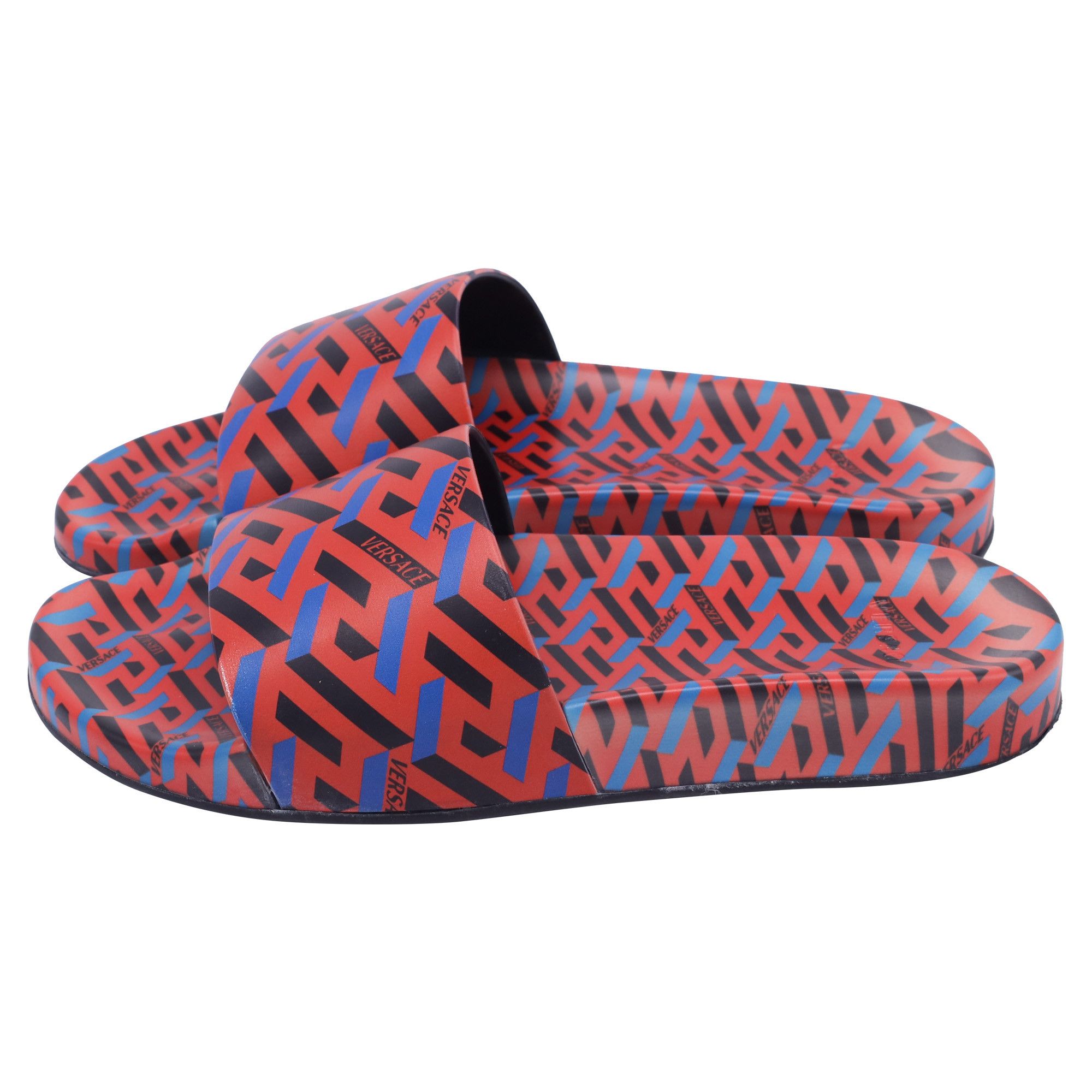 Versace Versace La Greca Print Slide Sandals in Multicolor Polyureth Size US 7.5 / IT 37.5 - 4 Thumbnail