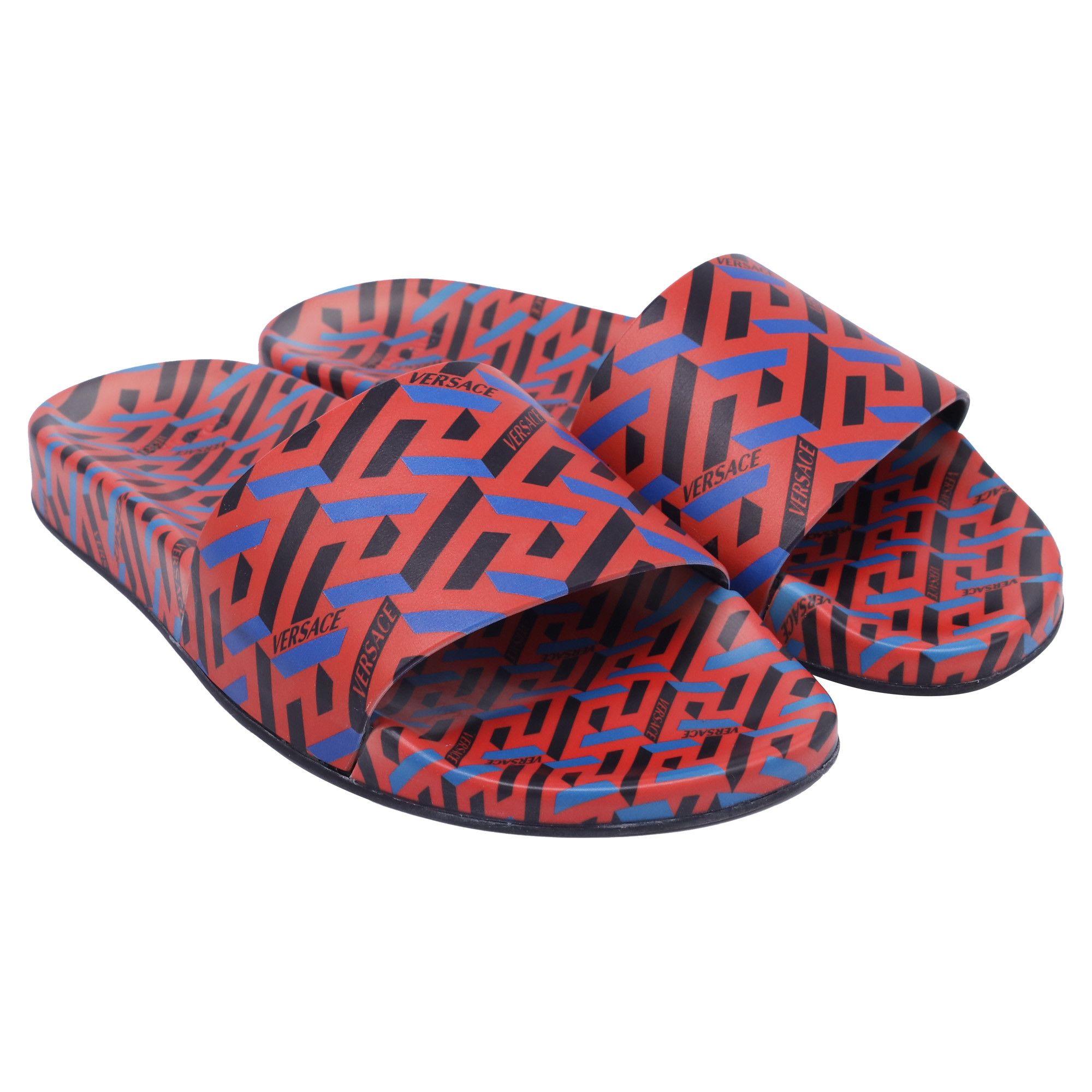 Versace Versace La Greca Print Slide Sandals in Multicolor Polyureth Size US 7.5 / IT 37.5 - 3 Thumbnail
