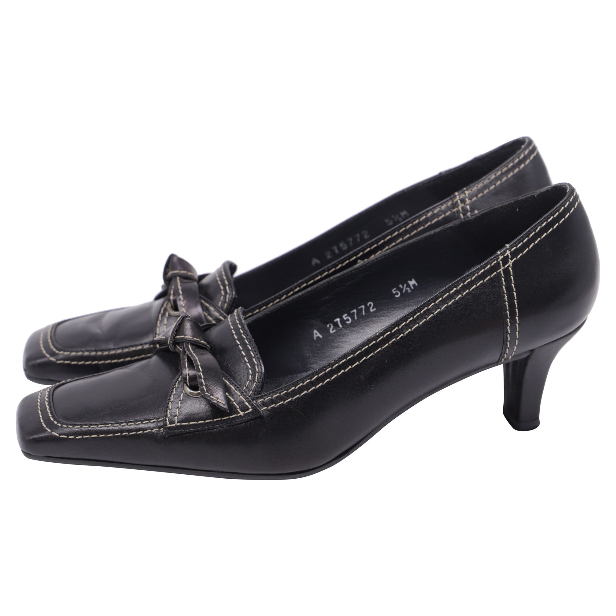 Stuart Weitzman Stuart Weitzman Bow Square-Toe Pumps in Black Leather Size US 5.5 / IT 35.5 - 4 Thumbnail