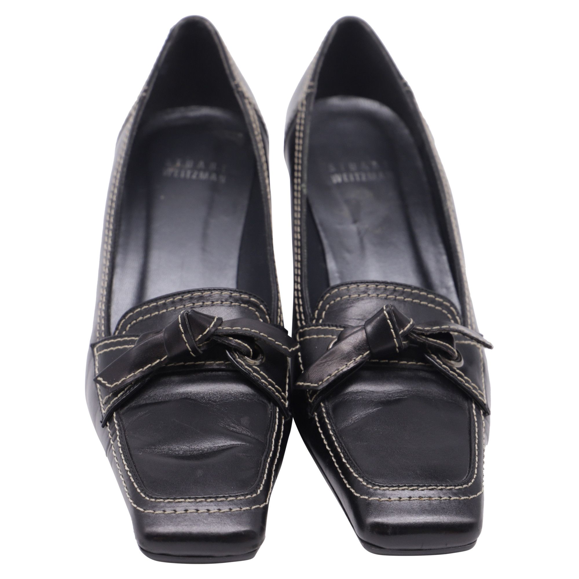 Stuart Weitzman Stuart Weitzman Bow Square-Toe Pumps in Black Leather Size US 5.5 / IT 35.5 - 2 Thumbnail