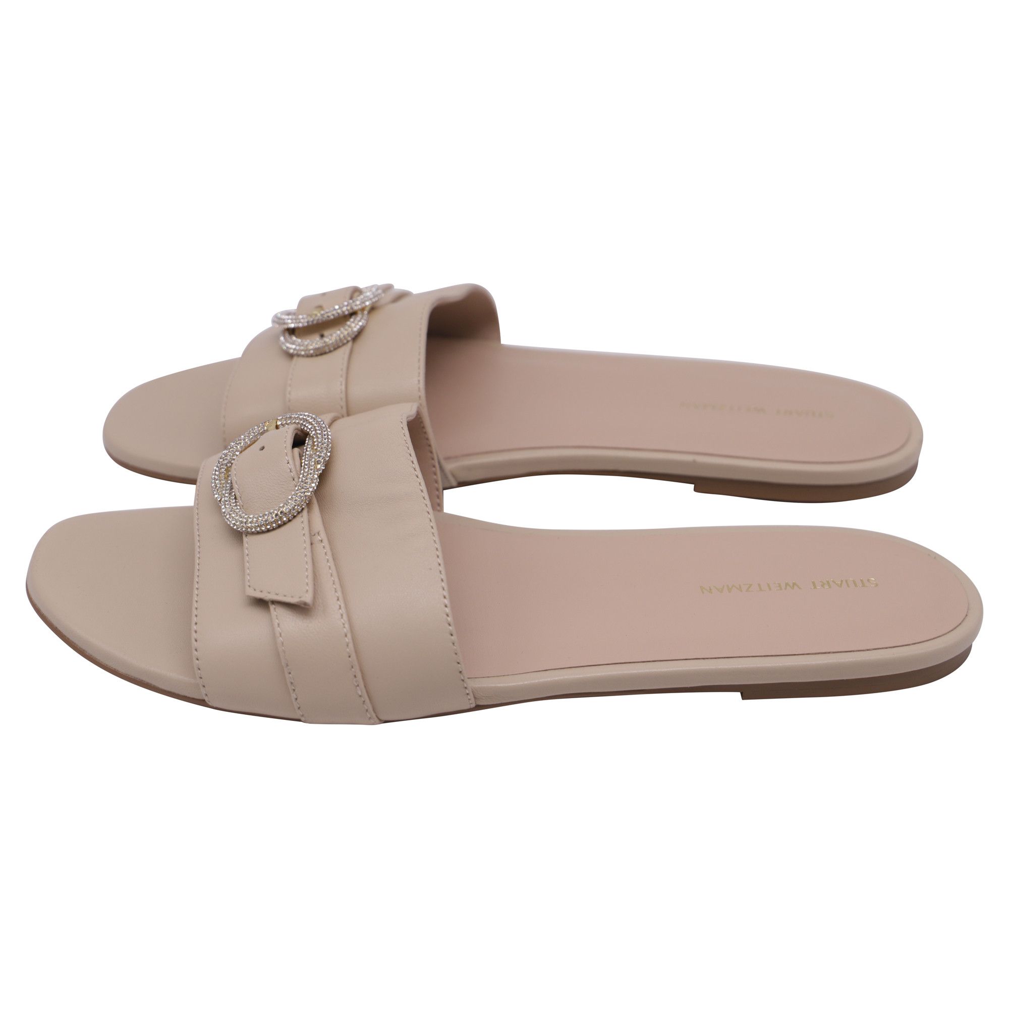 Stuart Weitzman Stuart Weitzman Crystal-Embellished Slides in Beige Leather Size US 11 / IT 41 - 4 Thumbnail