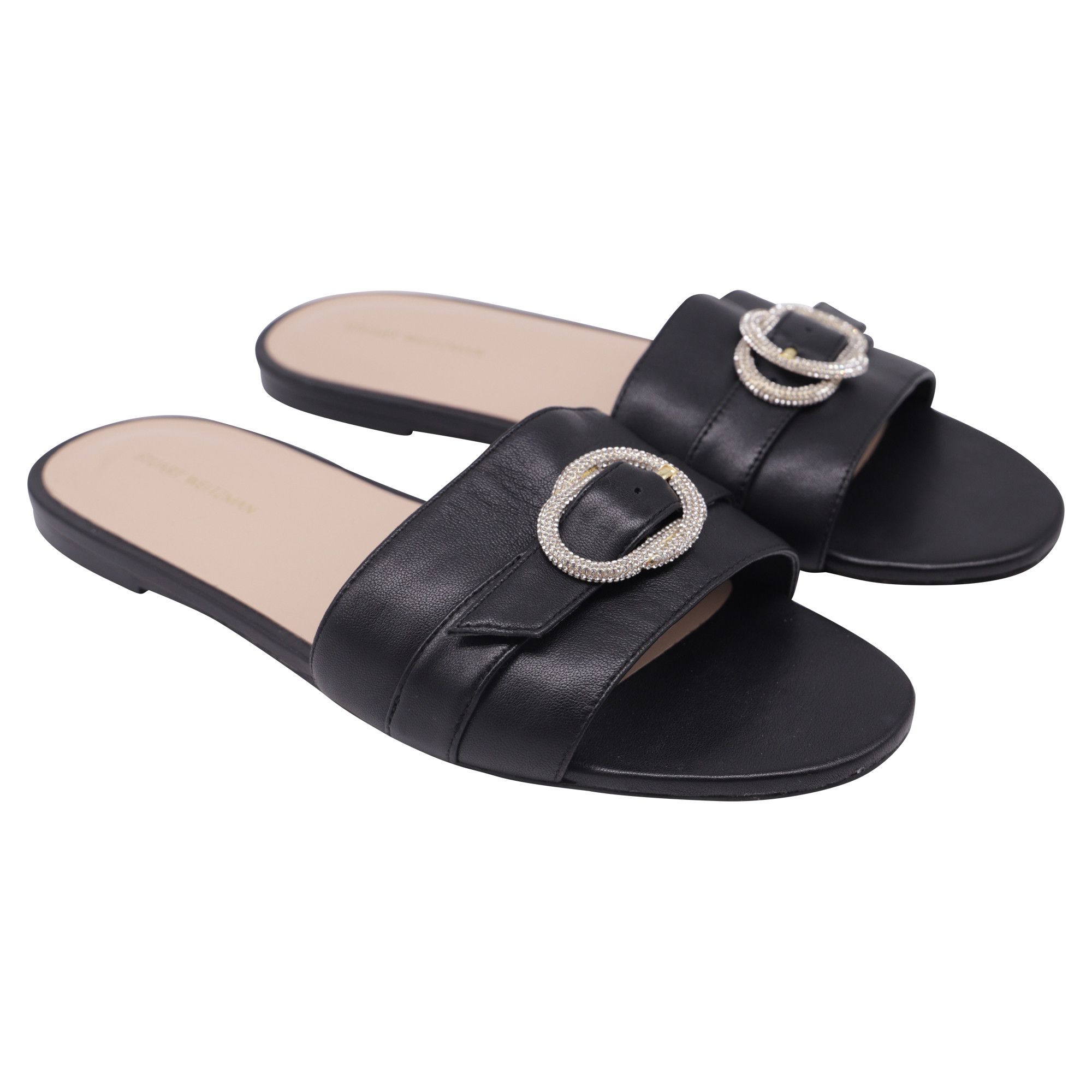 Stuart Weitzman Stuart Weitzman Crystal-Embellished Slides in Black Leather Size US 11 / IT 41 - 3 Thumbnail