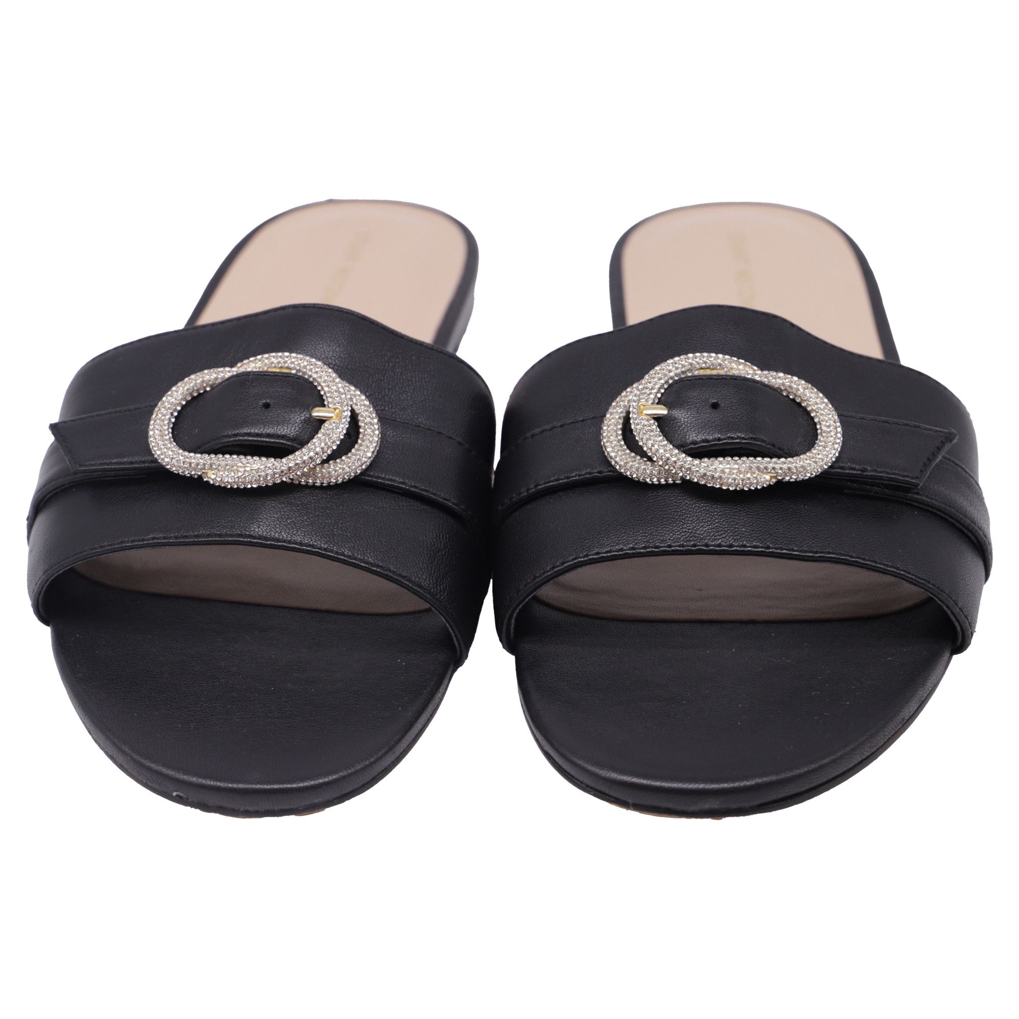 Stuart Weitzman Stuart Weitzman Crystal-Embellished Slides in Black Leather Size US 11 / IT 41 - 2 Thumbnail