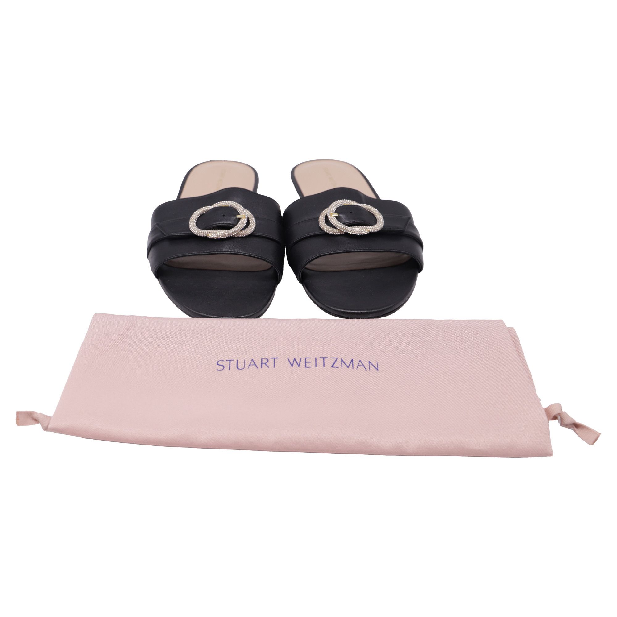 Stuart Weitzman Stuart Weitzman Crystal-Embellished Slides in Black Leather Size US 11 / IT 41 - 6 Thumbnail