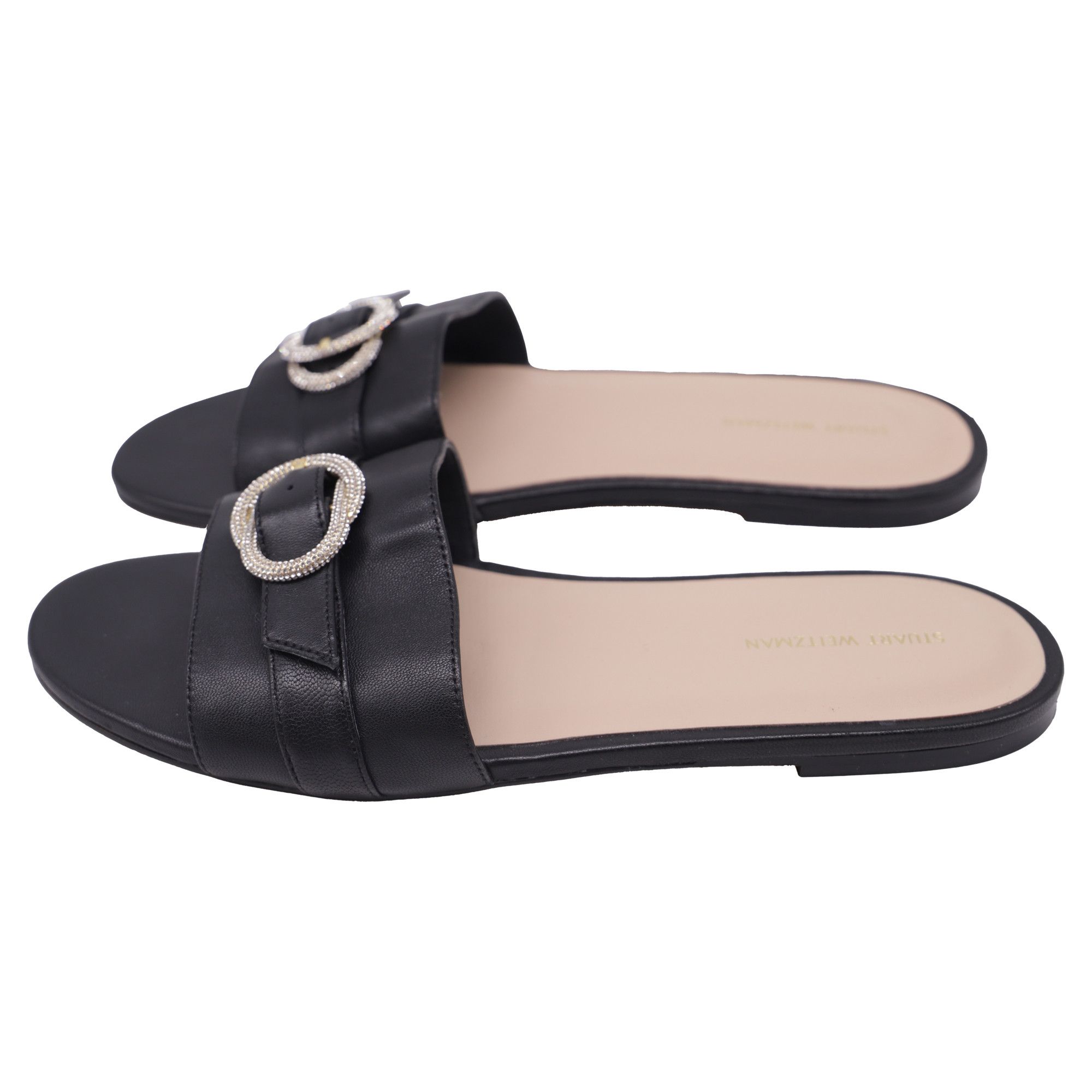 Stuart Weitzman Stuart Weitzman Crystal-Embellished Slides in Black Leather Size US 11 / IT 41 - 4 Thumbnail