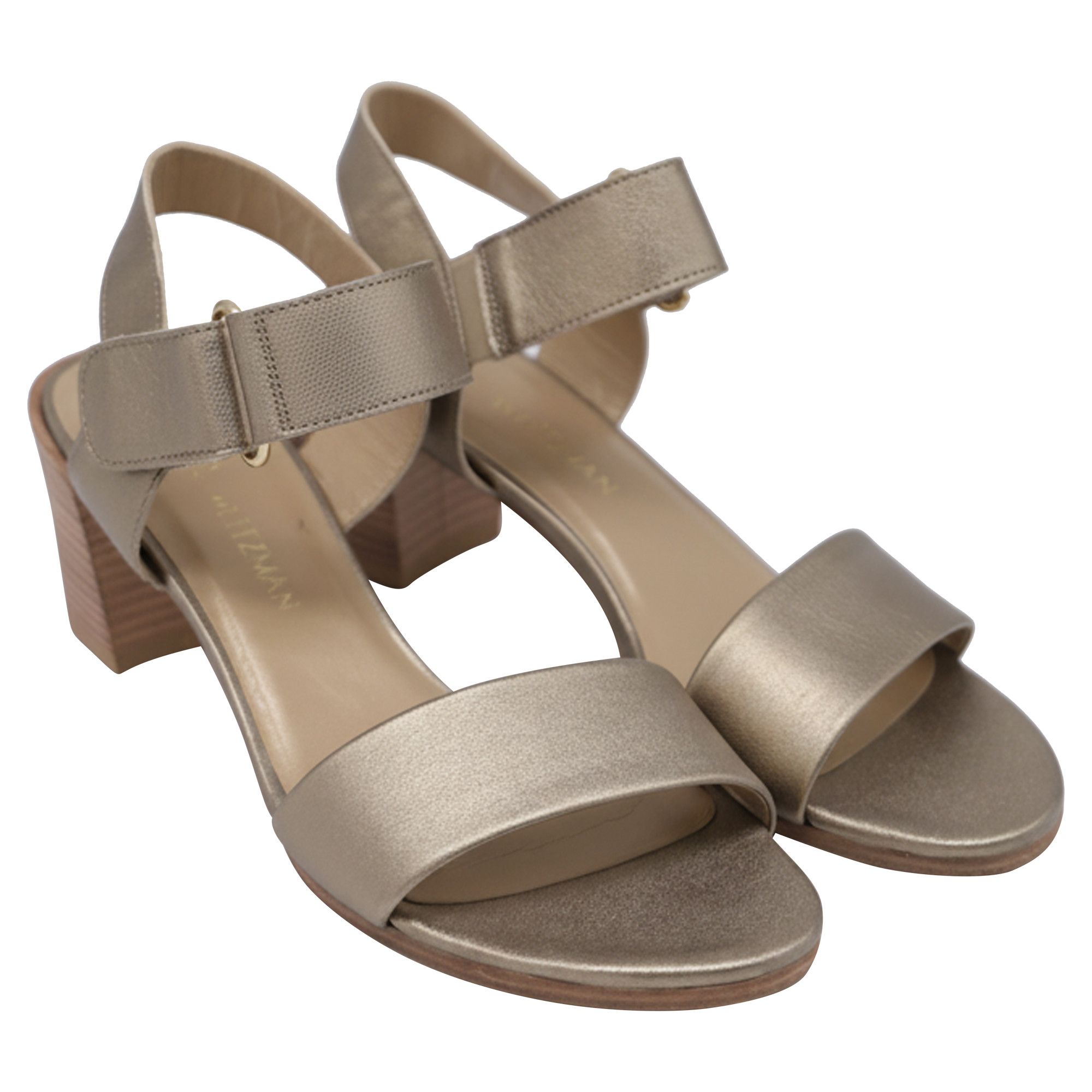 Stuart Weitzman Stuart Weitzman Ankle Strap Block-Heel Sandals in Metallic Size US 8 / IT 38 - 3 Thumbnail