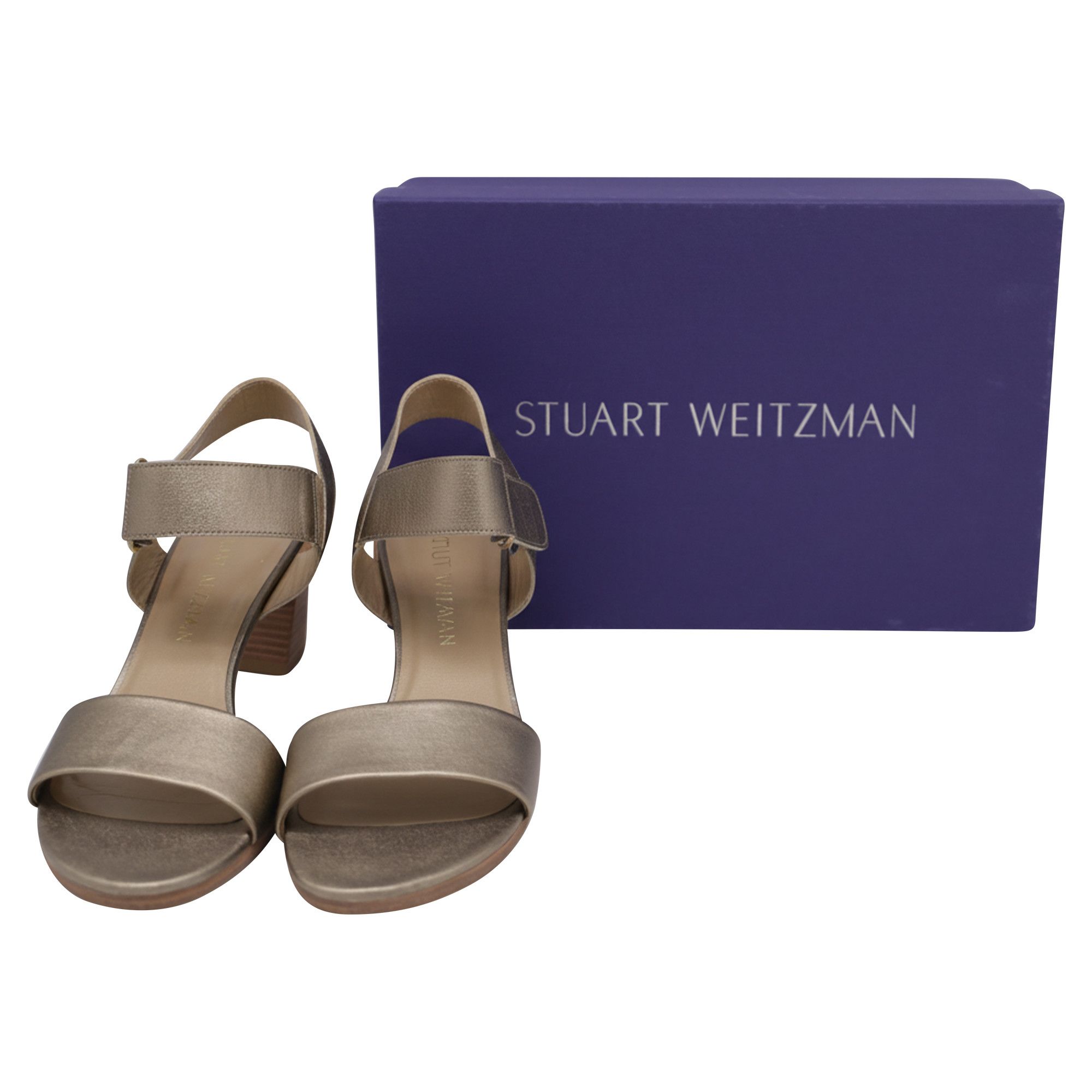 Stuart Weitzman Stuart Weitzman Ankle Strap Block-Heel Sandals in Metallic Size US 8 / IT 38 - 6 Thumbnail