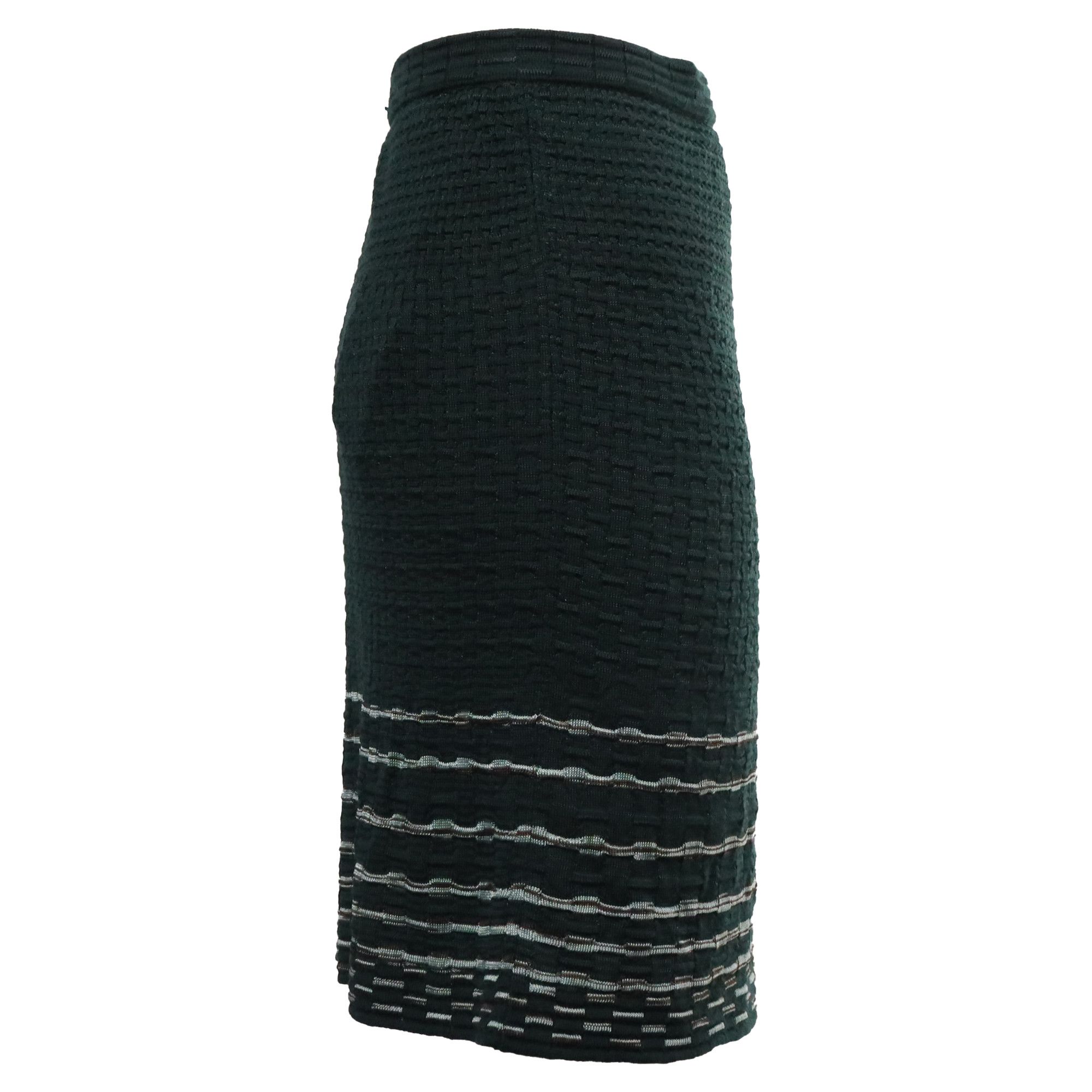 Missoni Missoni Knitted Stripe-Accent Mini Skirt in Olive Viscose Size 27" / US 4 / IT 40 - 2 Thumbnail