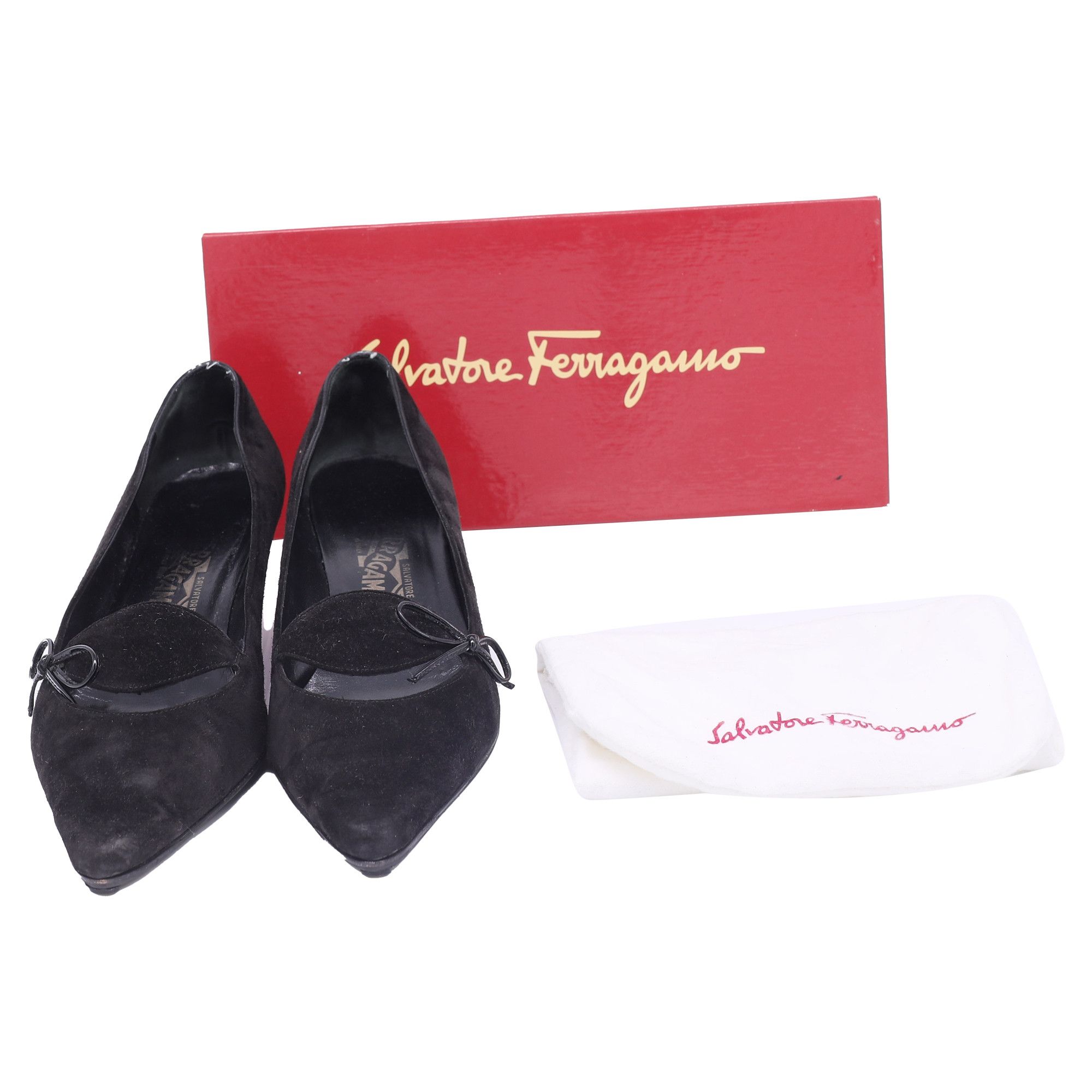 Salvatore Ferragamo Salvatore Ferragamo Bow Cutout Detail Pumps in Black Suede Size US 11.5 / IT 41.5 - 9 Thumbnail