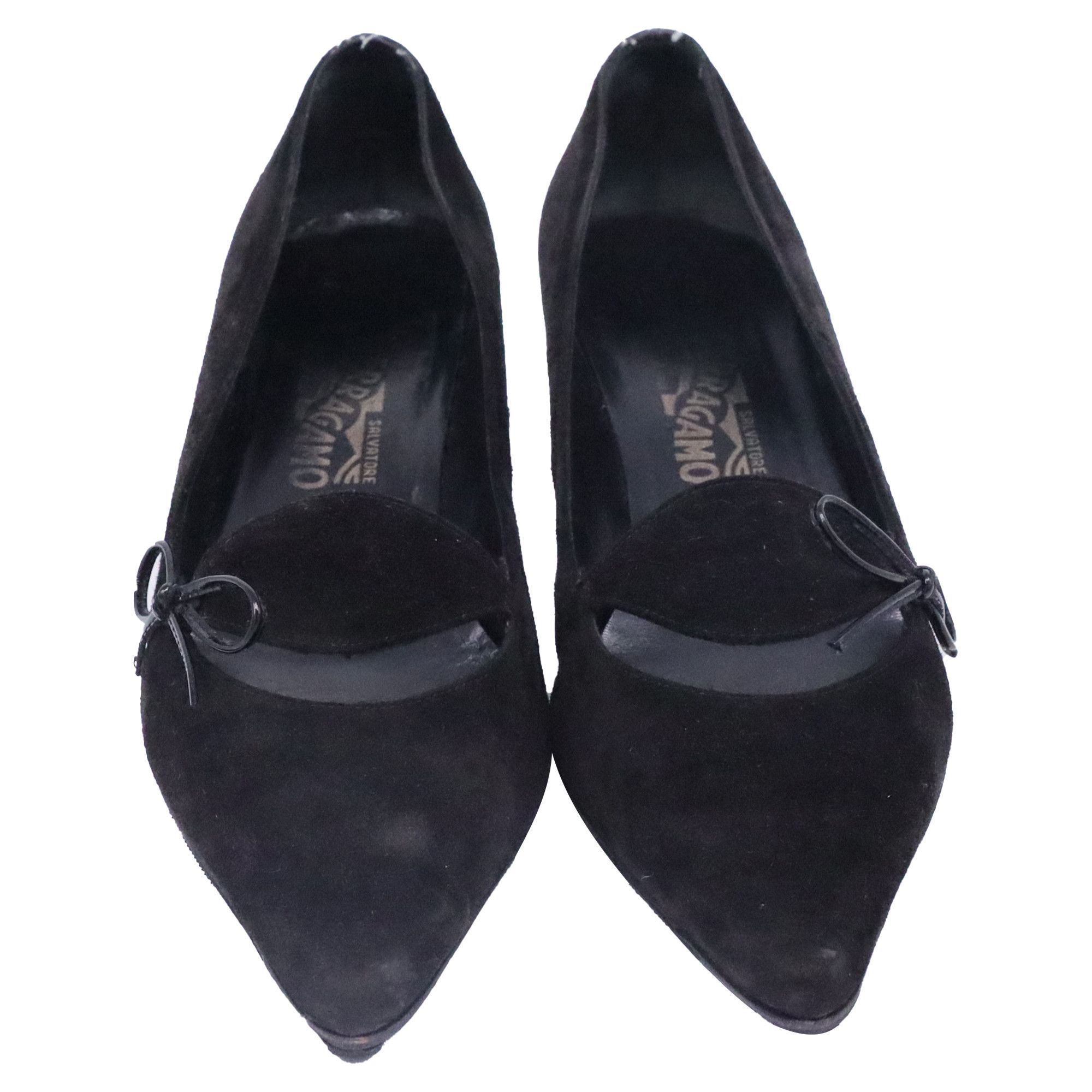 Salvatore Ferragamo Salvatore Ferragamo Bow Cutout Detail Pumps in Black Suede Size US 11.5 / IT 41.5 - 2 Thumbnail