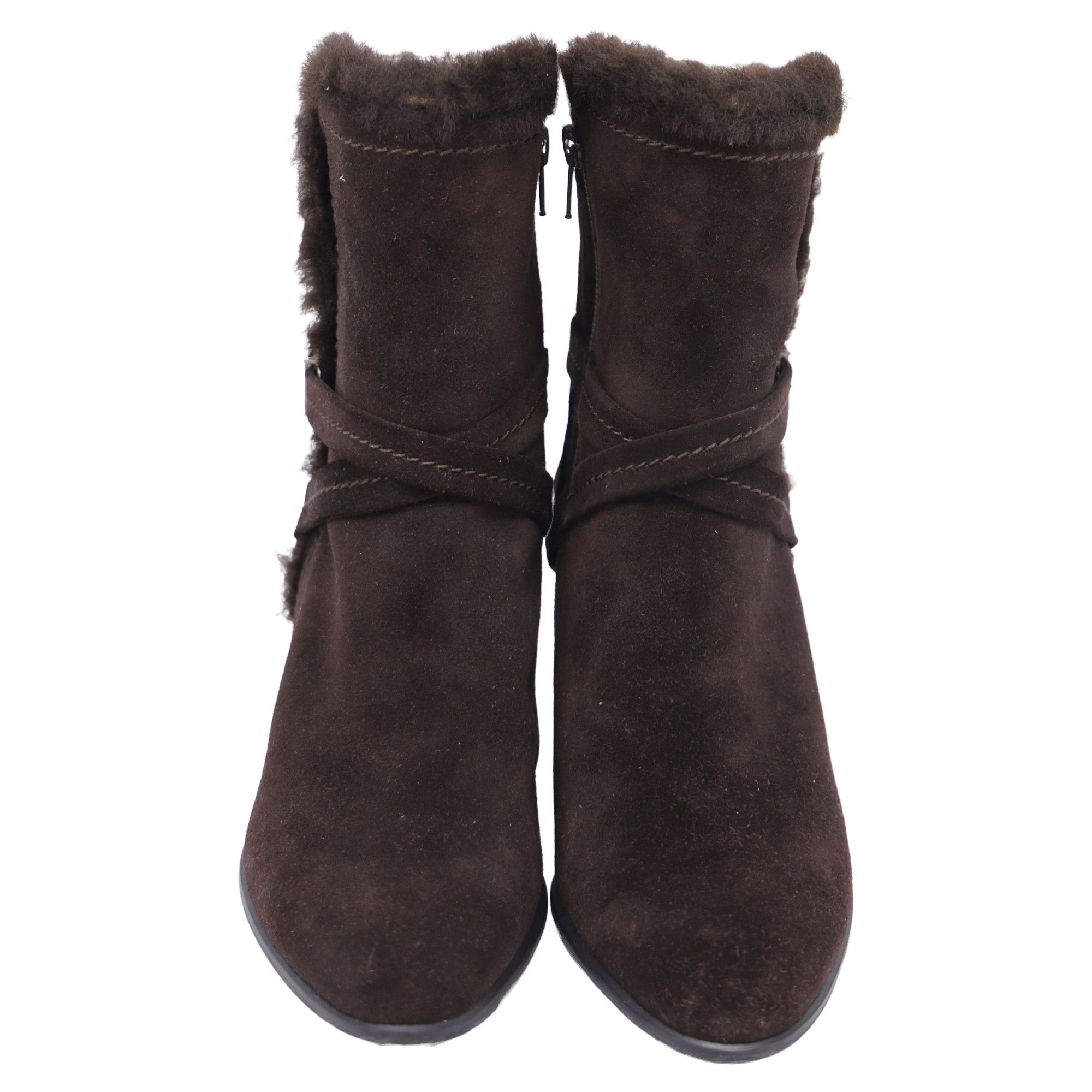 Stuart Weitzman Stuart Weitzman Fur-Lined Block-Heel Ankle Boots in Brown Su Size US 9 / IT 39 - 2 Thumbnail