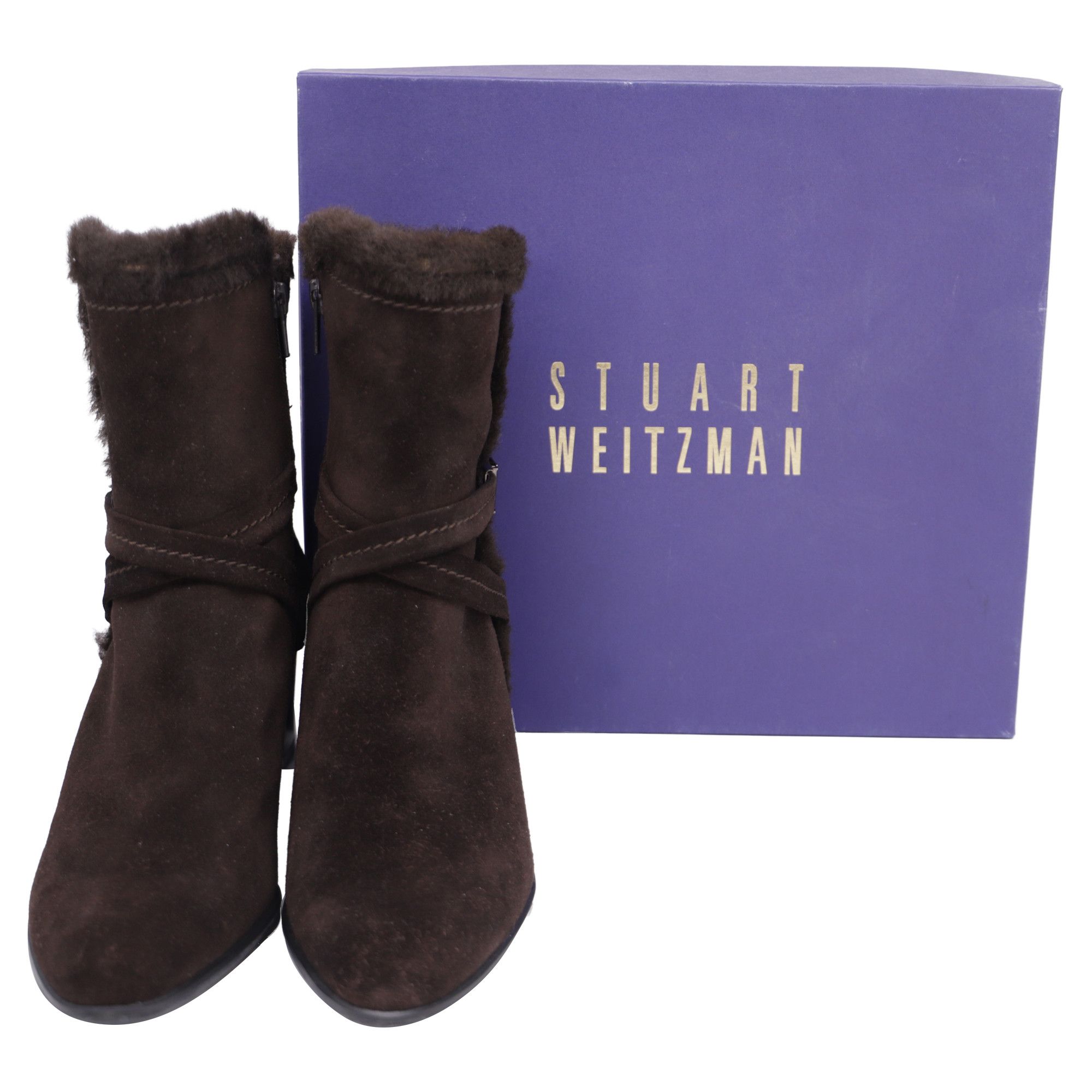 Stuart Weitzman Stuart Weitzman Fur-Lined Block-Heel Ankle Boots in Brown Su Size US 9 / IT 39 - 7 Thumbnail