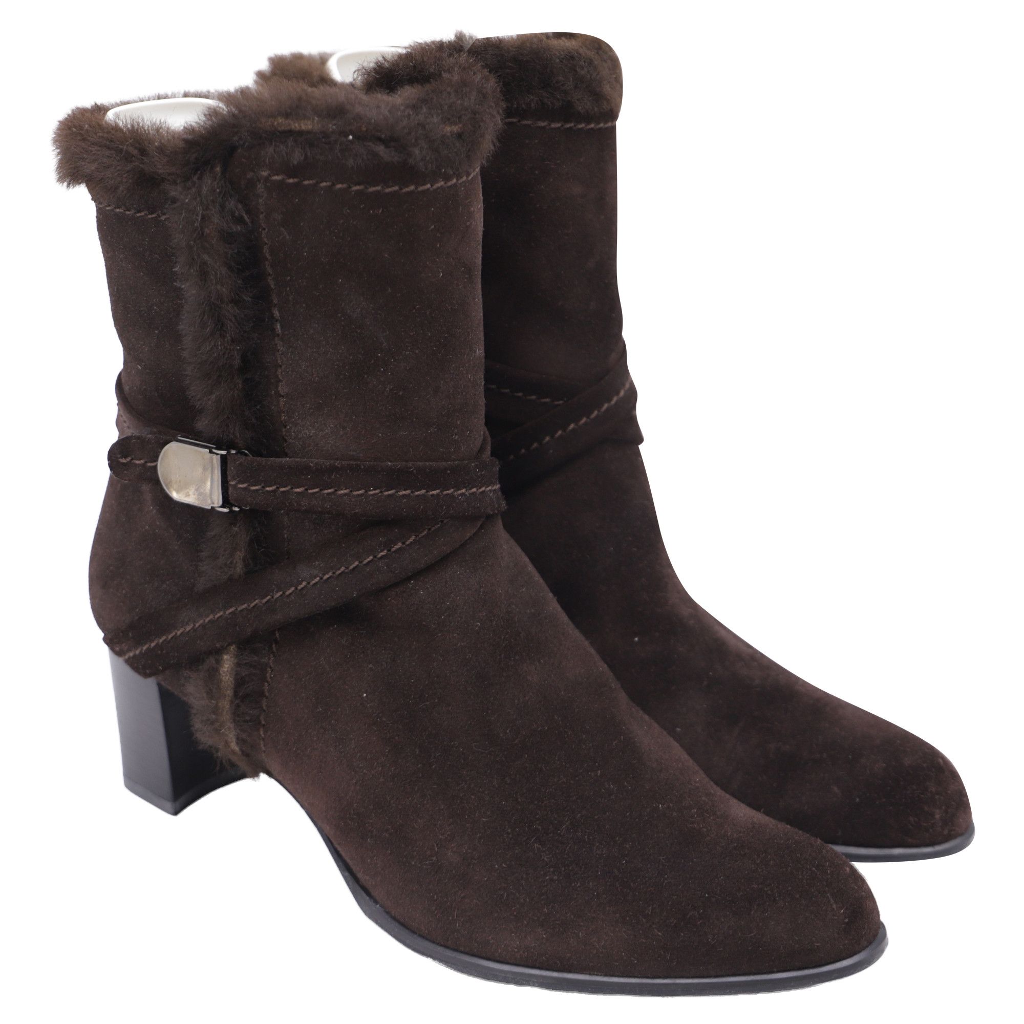 Stuart Weitzman Stuart Weitzman Fur-Lined Block-Heel Ankle Boots in Brown Su Size US 9 / IT 39 - 3 Thumbnail
