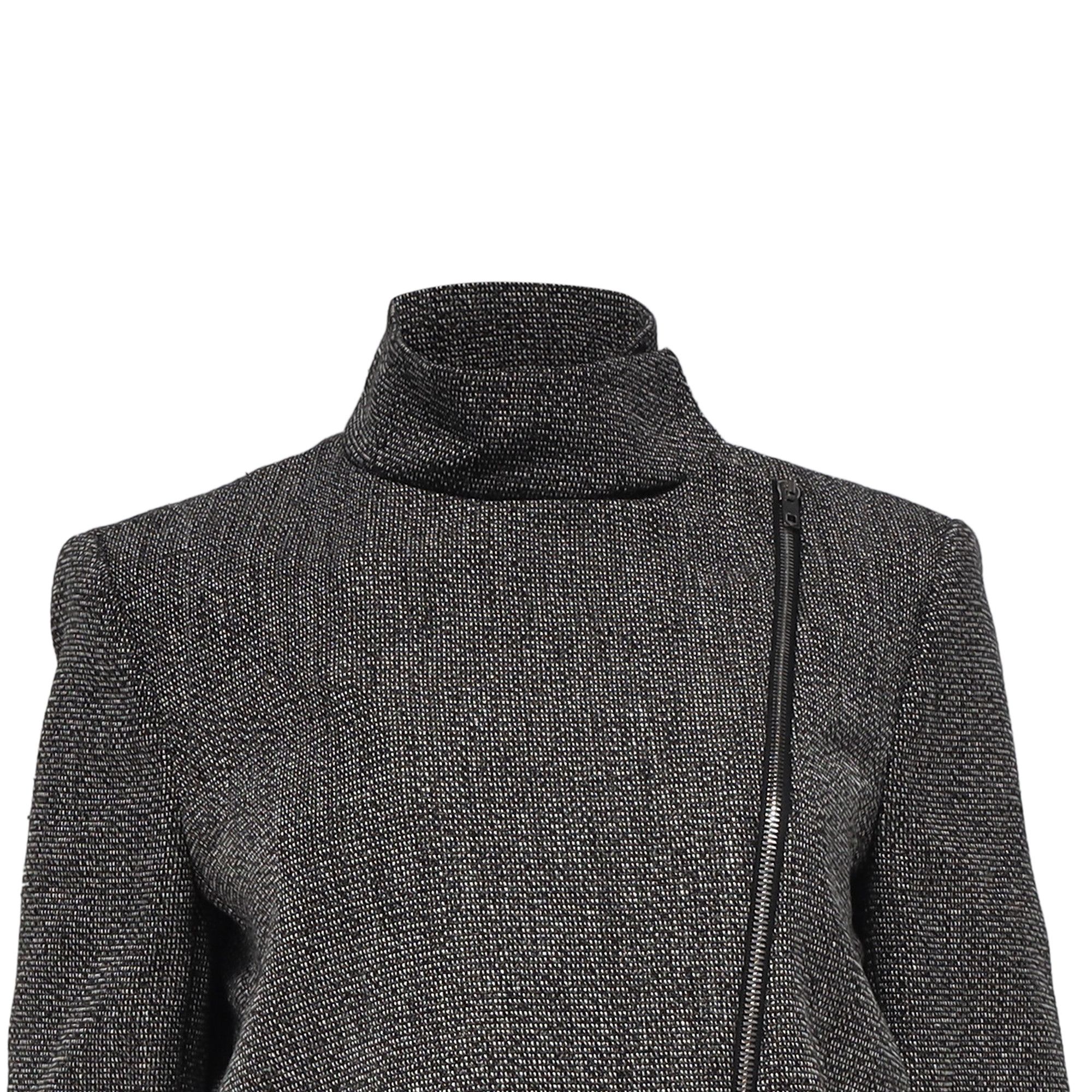 Joseph Joseph Zipped Tweed Biker Jacket in Black Linen Size XXS / US 00 / IT 34 - 2 Thumbnail