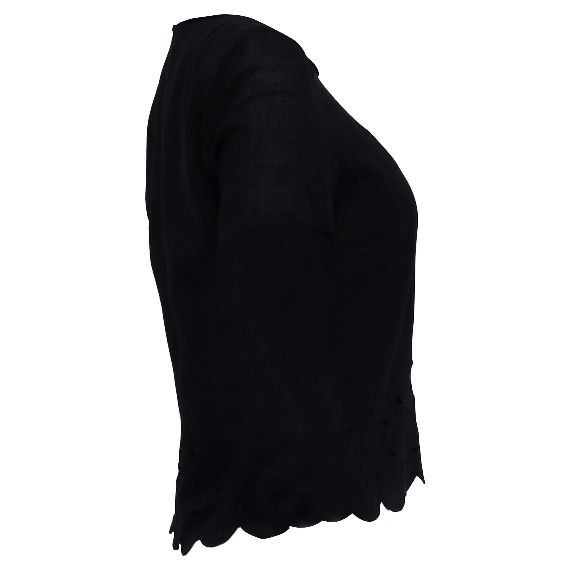 Akris Akris Punto Lasercut Scalloped Blouse in Black Wool Size XXS / US 00 / IT 34 - 3 Thumbnail
