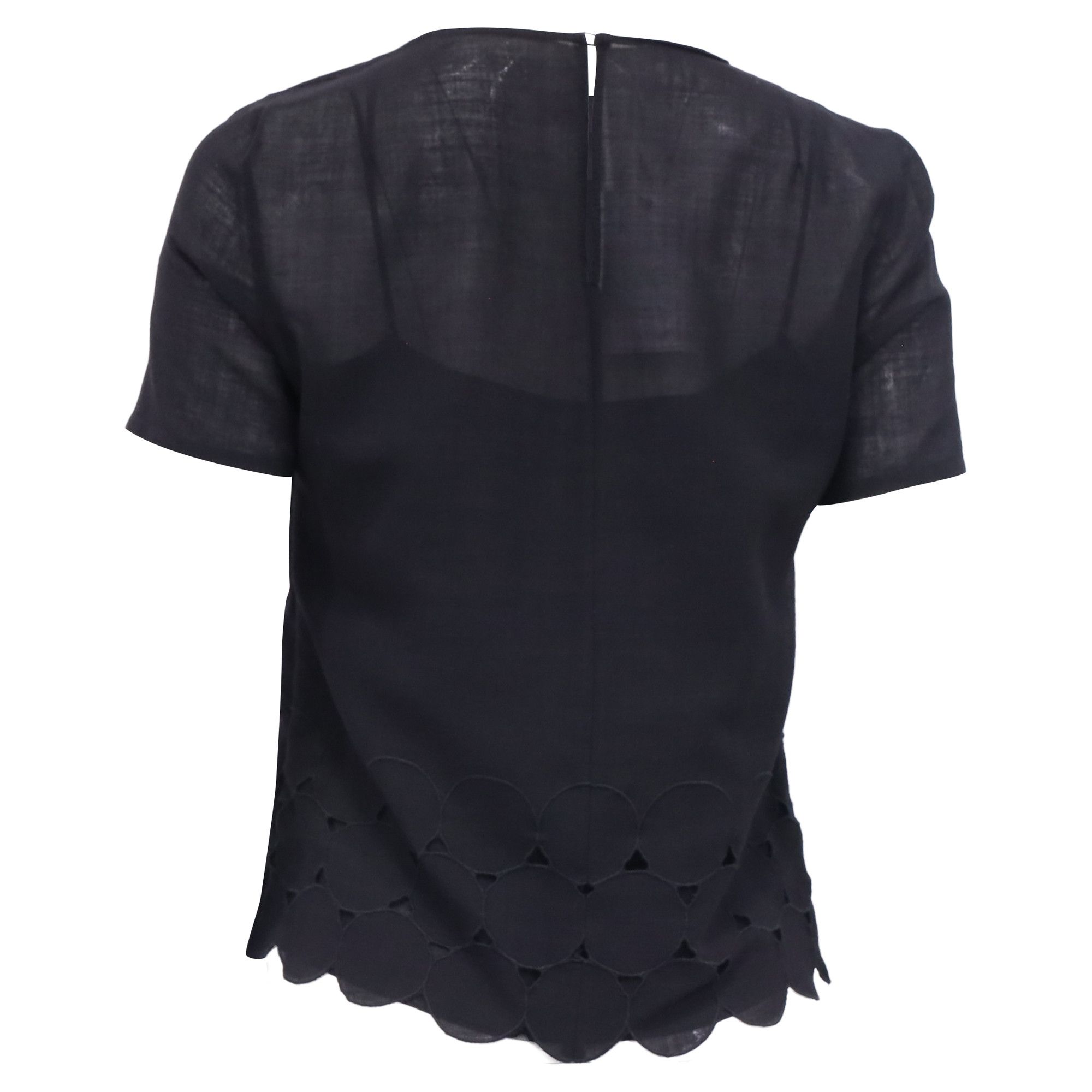 Akris Akris Punto Lasercut Scalloped Blouse in Black Wool Size XXS / US 00 / IT 34 - 4 Thumbnail