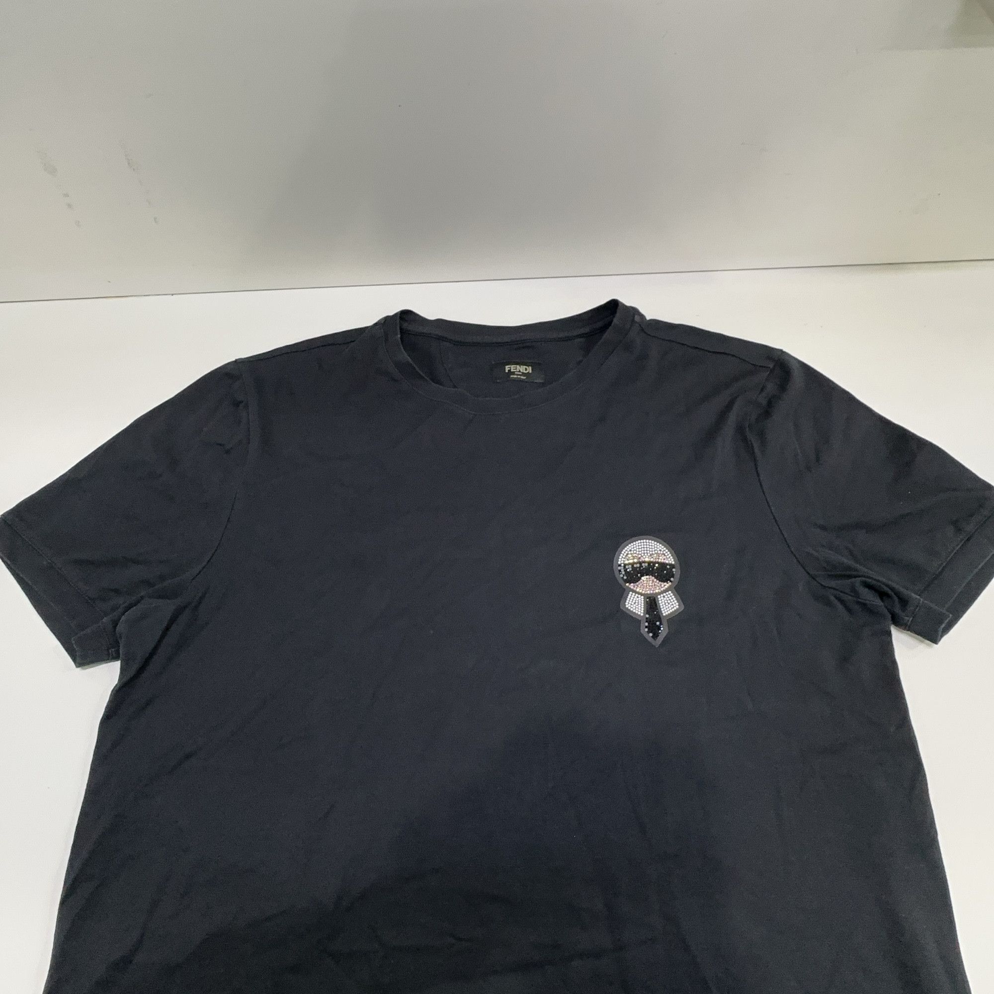 Fendi Fendi Karl Lagerfeld Crystal Logo T-Shirt Black Size M Size US M / EU 48-50 / 2 - 9 Thumbnail