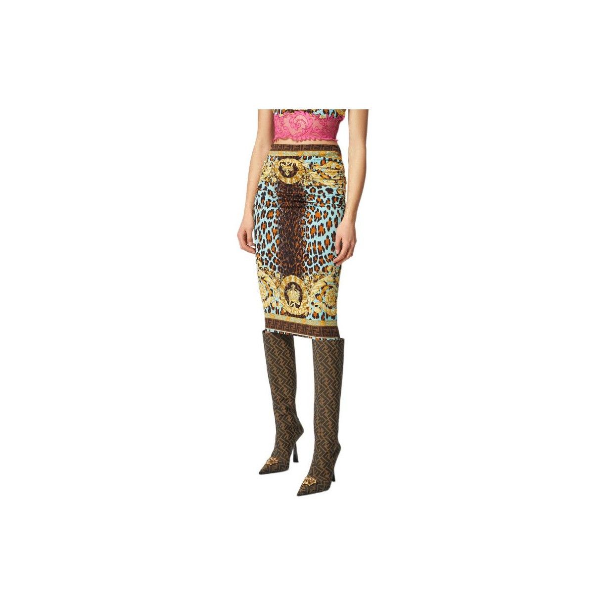 Fendi × Versace Fendi x Versace Baroque Animal Print Midi Skirt Size 40 Size 27" / US 4 / IT 40 - 7 Thumbnail