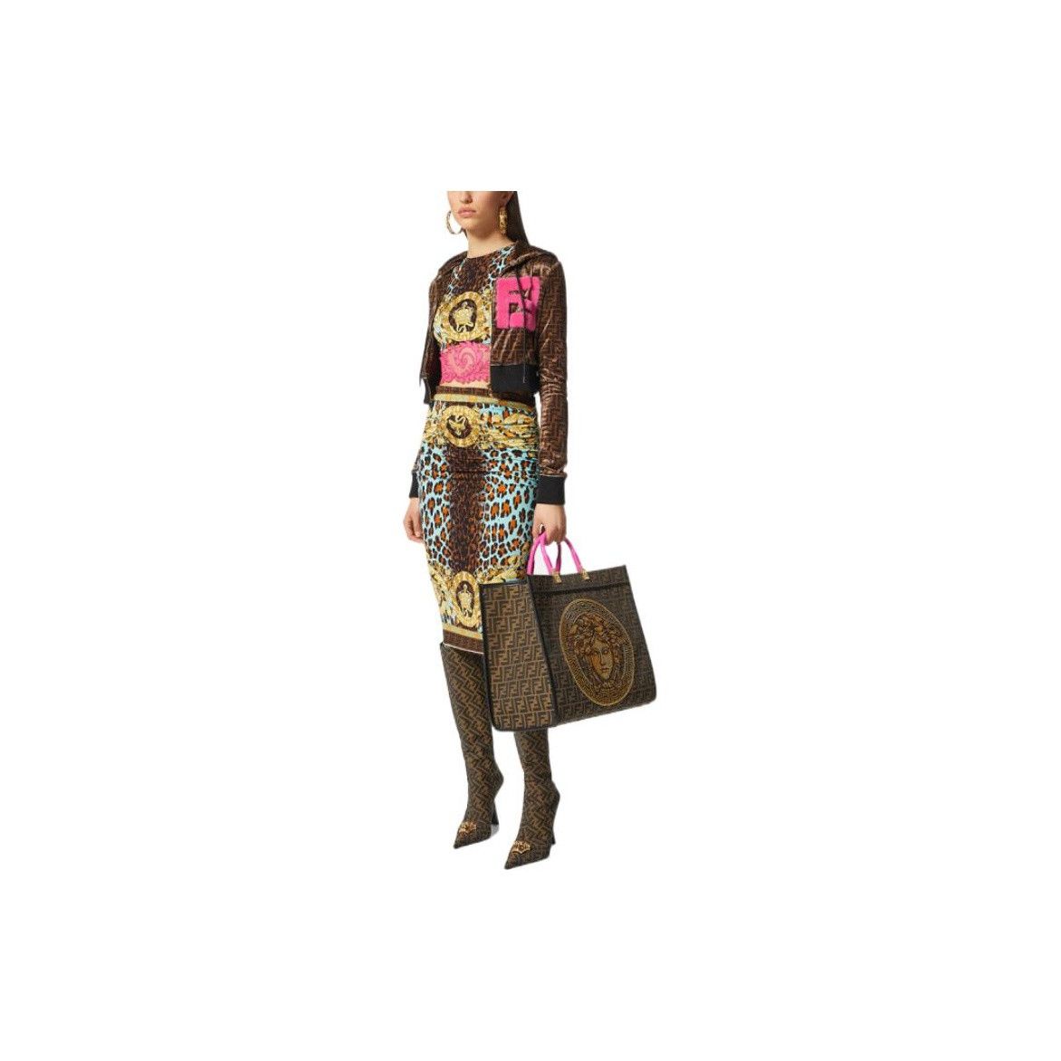 Fendi × Versace Fendi x Versace Baroque Animal Print Midi Skirt Size 40 Size 27" / US 4 / IT 40 - 6 Thumbnail