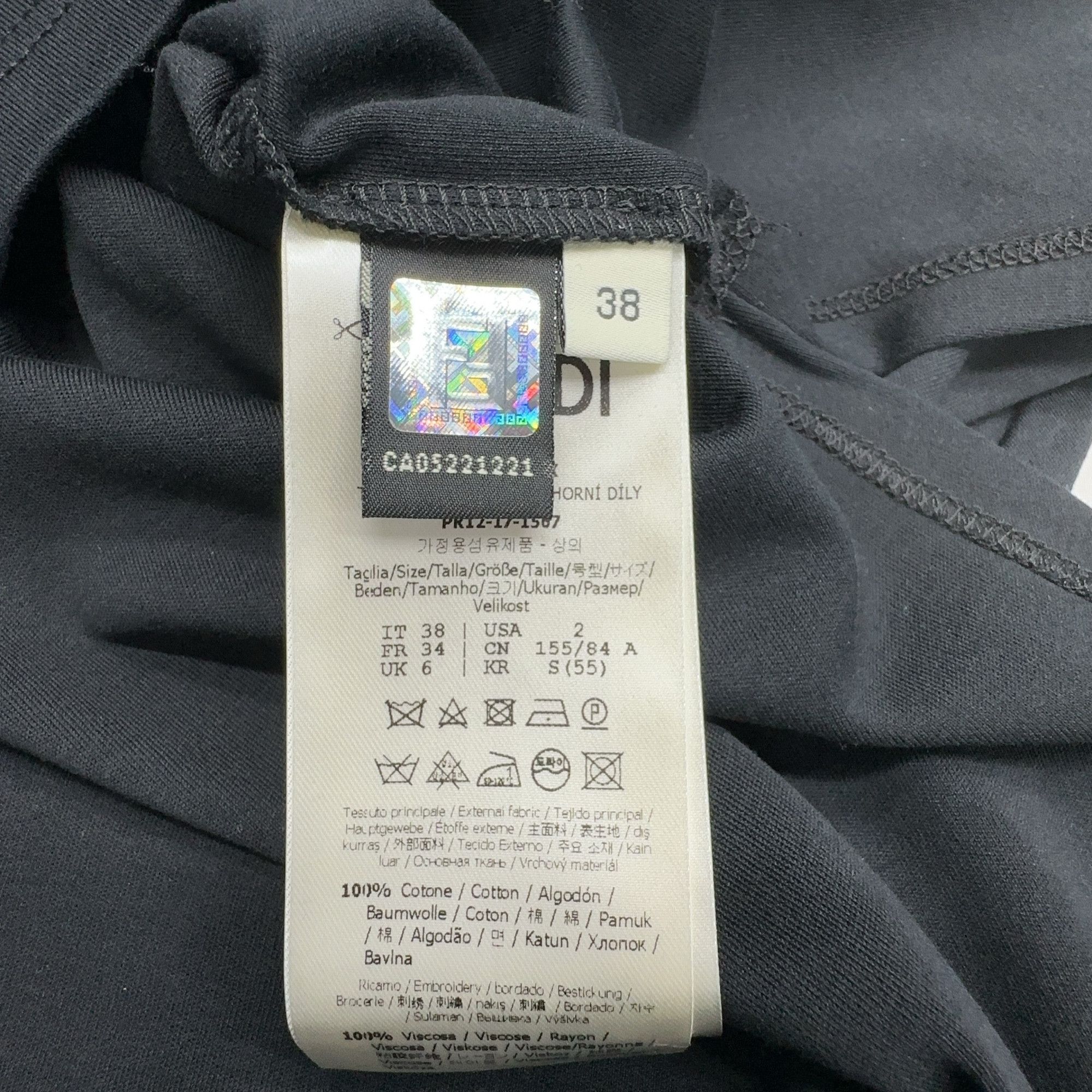 Fendi Fendi Embroidered Cotton T-Shirt Black Size IT 38 Size XS / US 0-2 / IT 36-38 - 3 Thumbnail