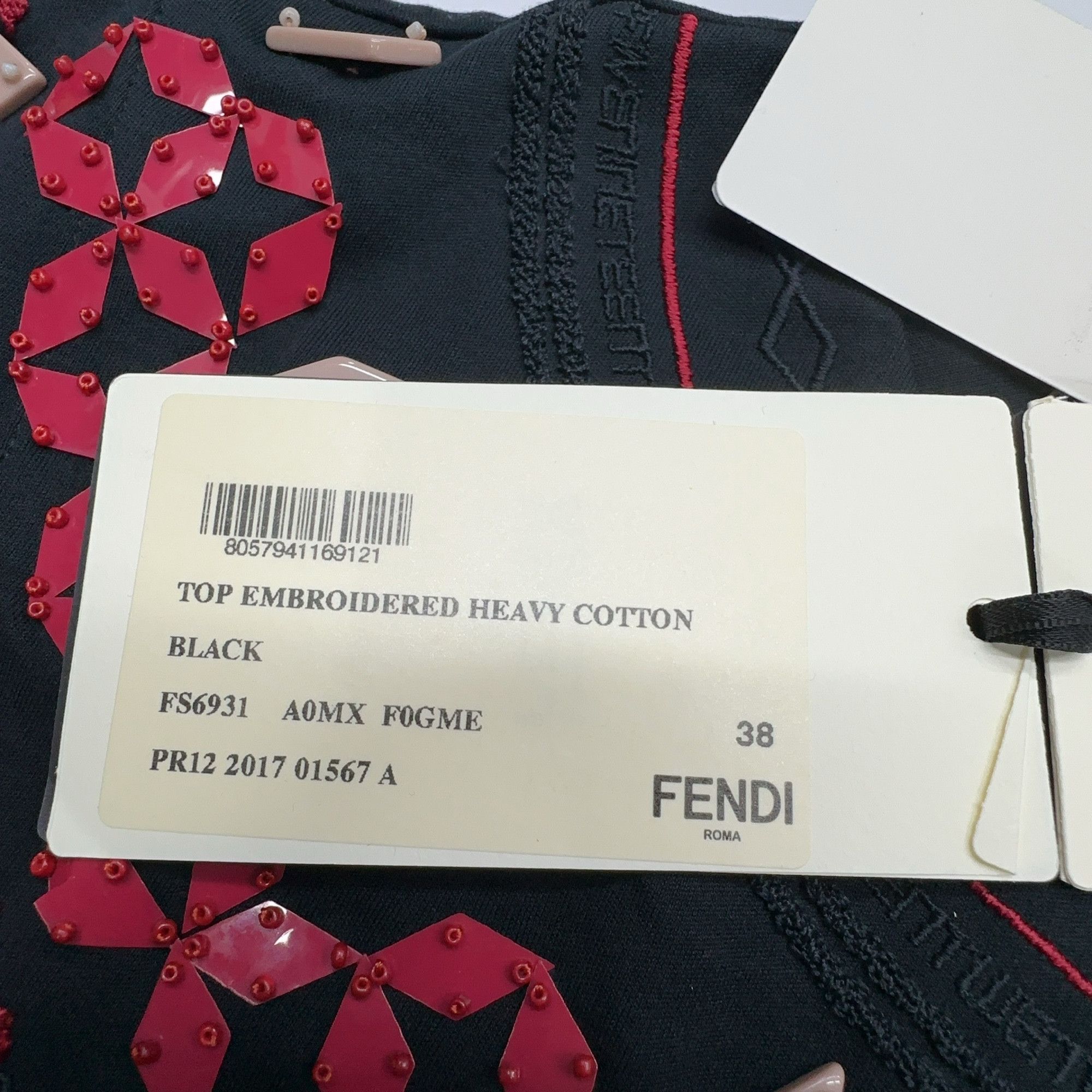 Fendi Fendi Embroidered Cotton T-Shirt Black Size IT 38 Size XS / US 0-2 / IT 36-38 - 6 Thumbnail
