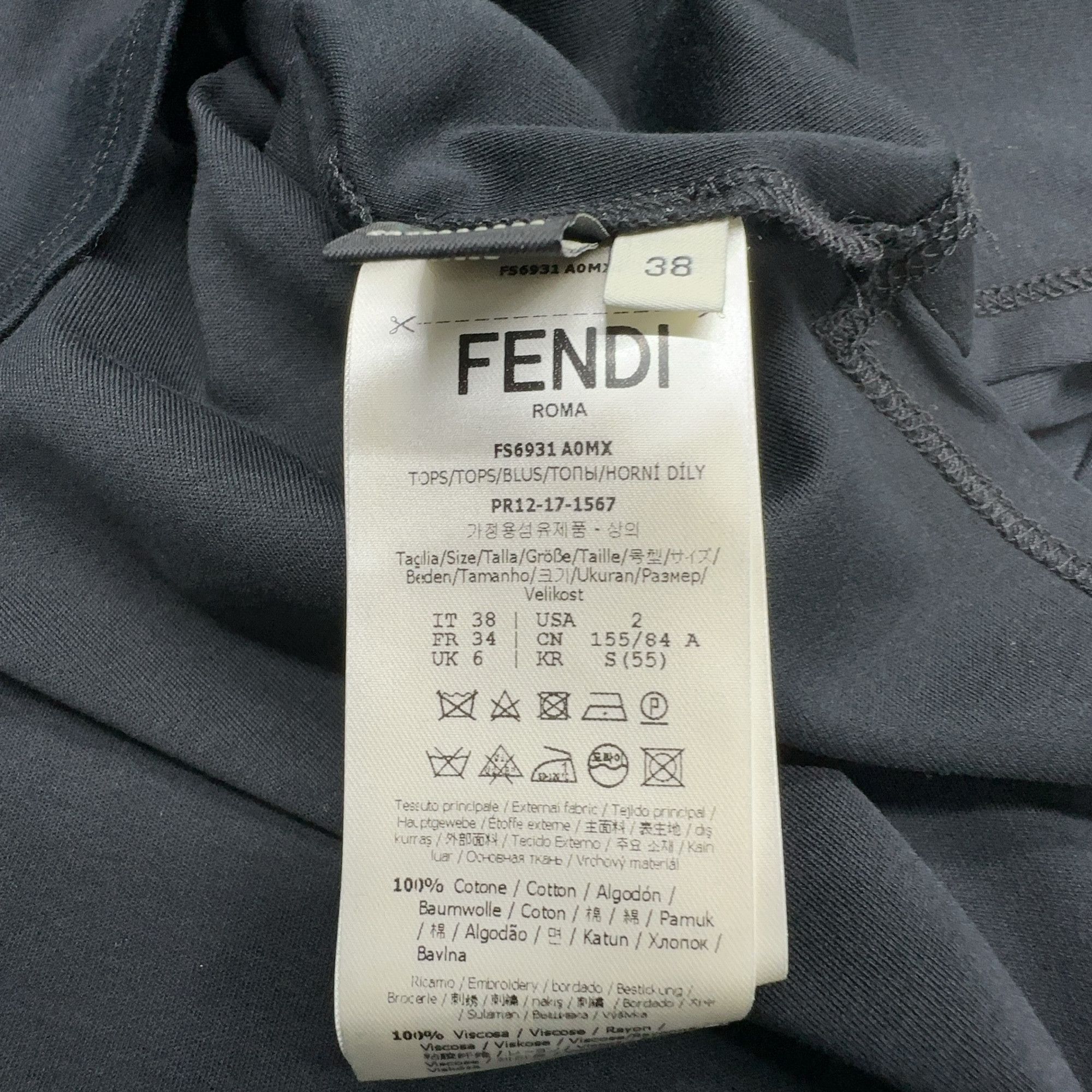 Fendi Fendi Embroidered Cotton T-Shirt Black Size IT 38 Size XS / US 0-2 / IT 36-38 - 4 Thumbnail
