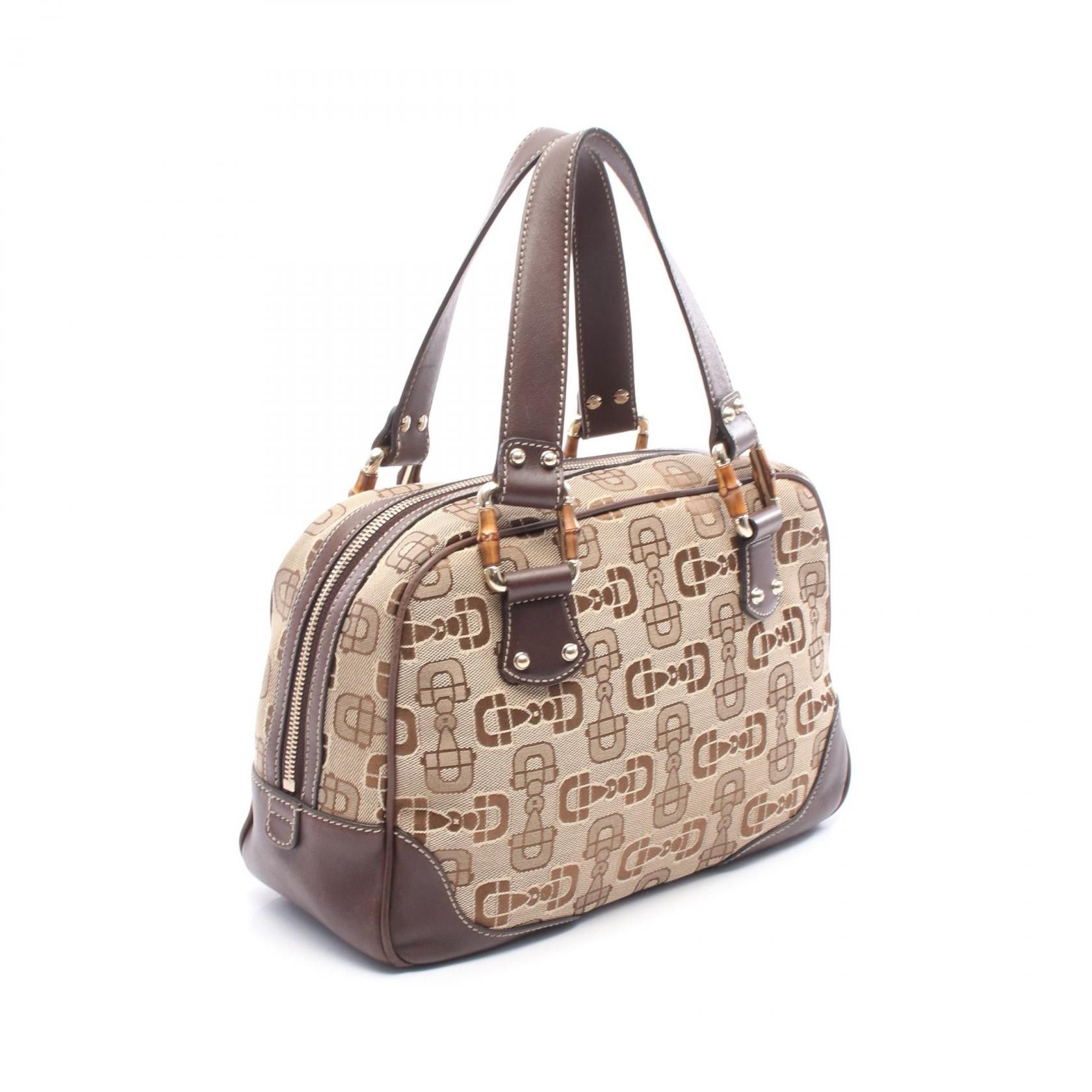 Gucci Gucci Gucci Bamboo Horsebit Canvas Leather Handbag Leather Handbag 248271 DUTY FREE for USA Size ONE SIZE - 2 Thumbnail