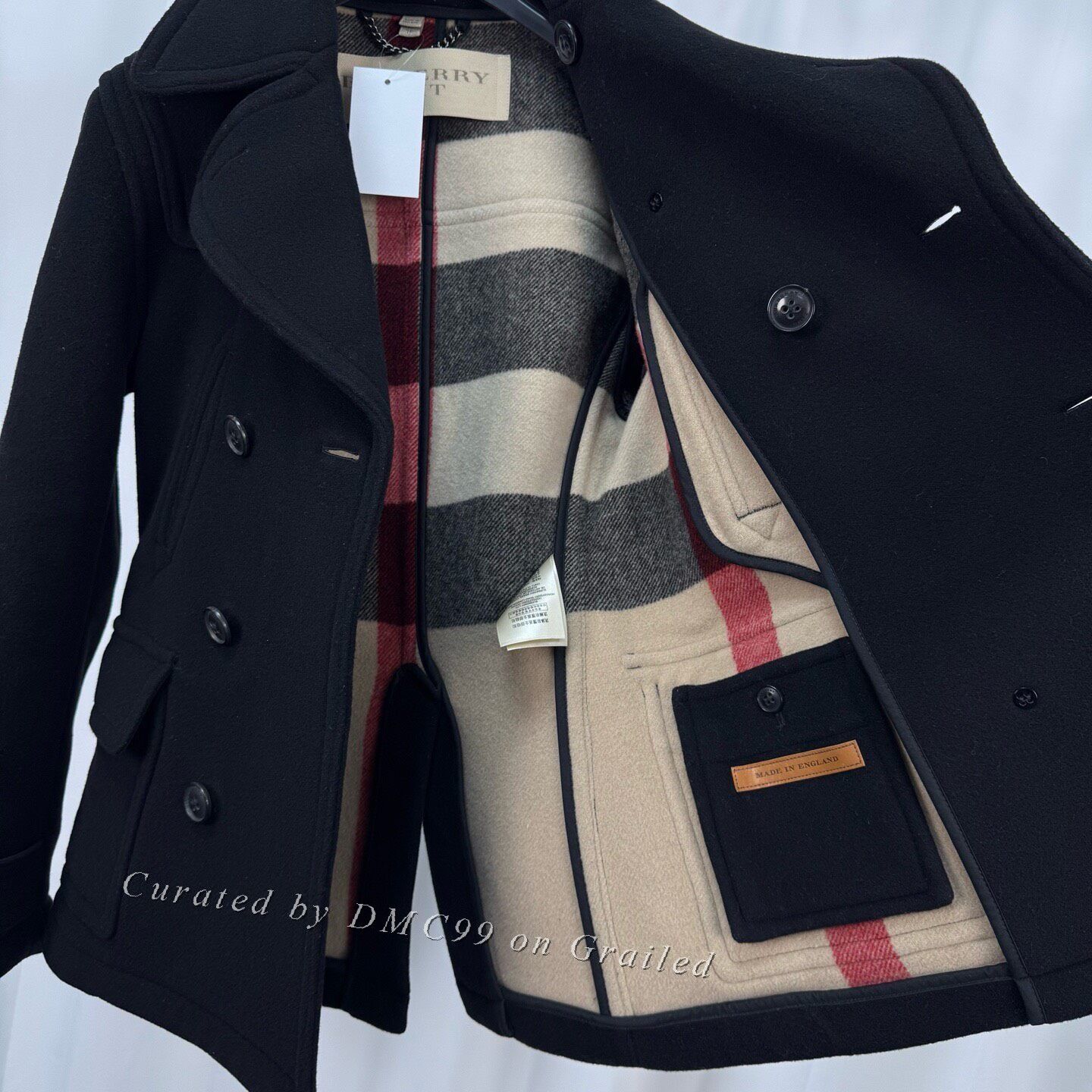 Burberry Burberry Black Double-Breasted Check Wool Coat Size US XS / EU 42 / 0 - 5 Thumbnail