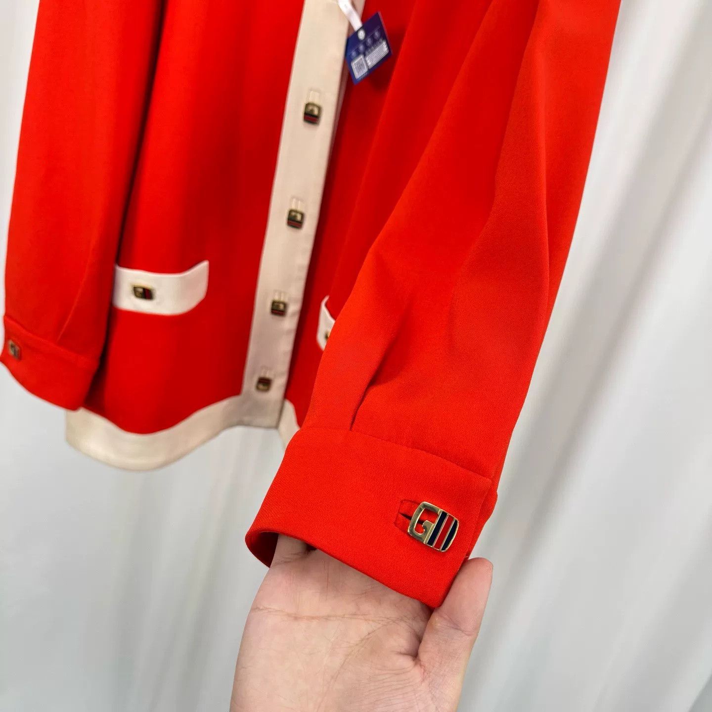Gucci Gucci White Orange Paneled G Button Cardigan Size US XS / EU 42 / 0 - 4 Thumbnail