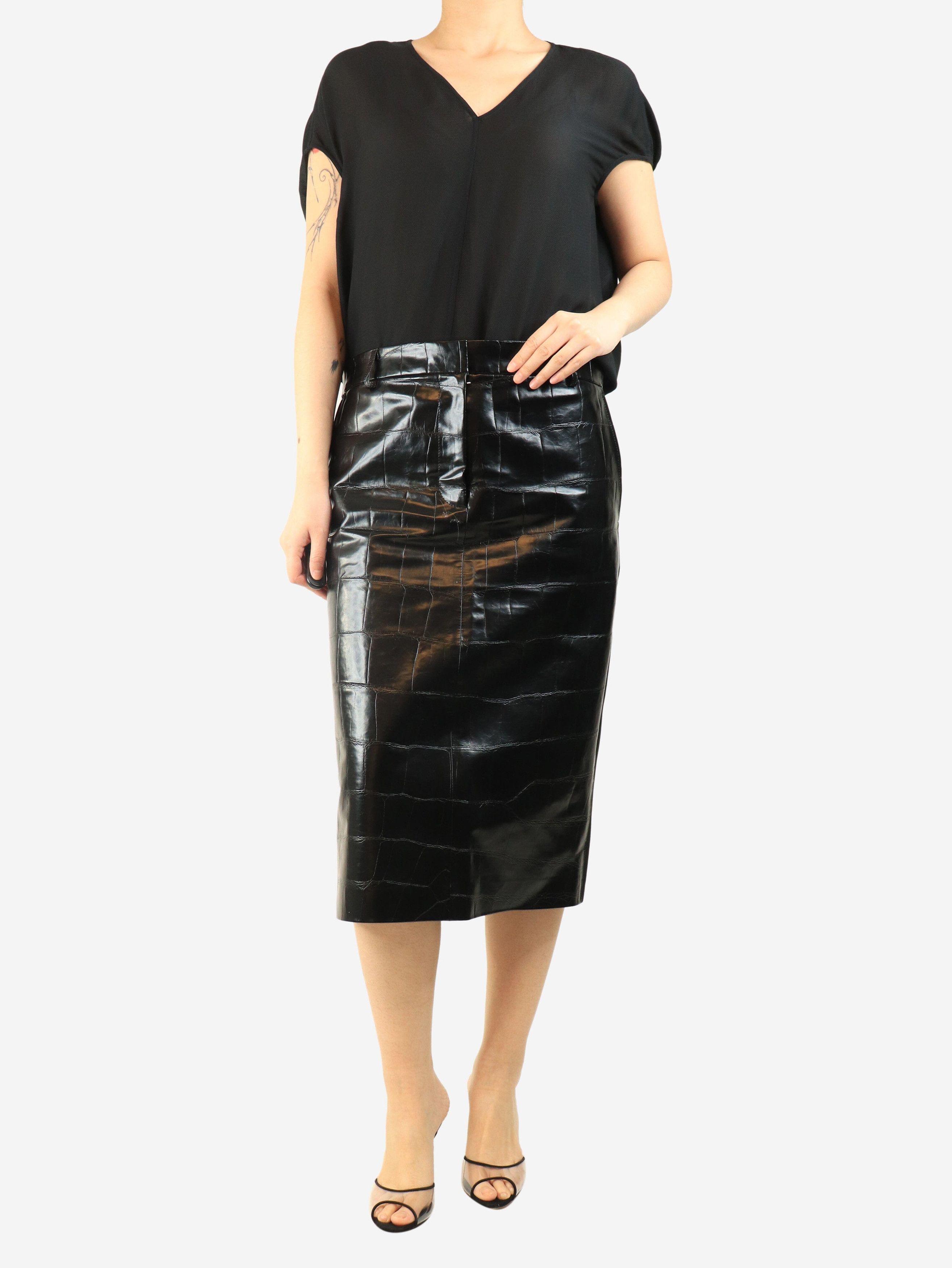 Other Black croc-embossed faux-leather midi skirt - UK 10 Size 28" / US 6 / IT 42 - 2 Thumbnail