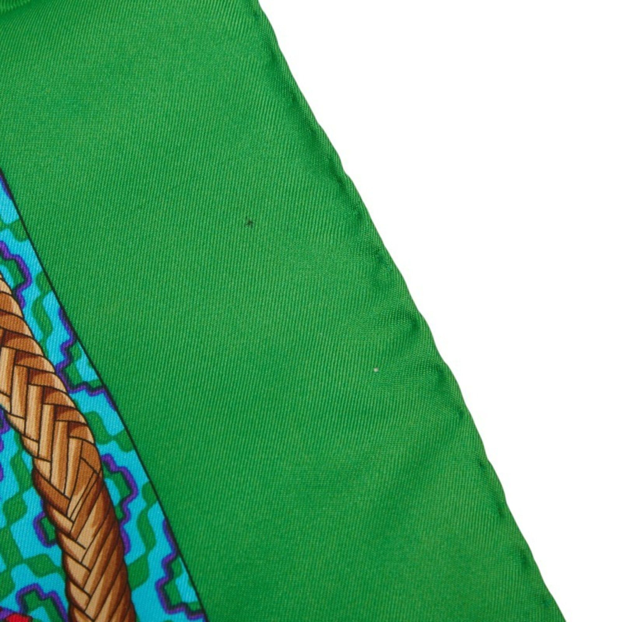 Celine Celine Chain Motif Scarf Muffler, Green Multicolor Silk, Women's Size ONE SIZE - 3 Thumbnail