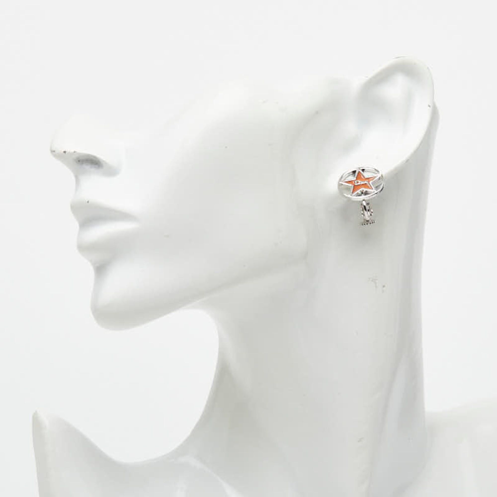 Dior Christian Dior Dior Logo Star Motif Earrings, Silver and Orange Metal, Women's. Size ONE SIZE - 4 Thumbnail