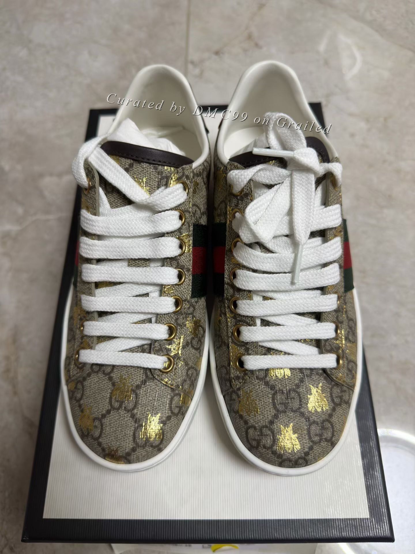 Gucci Gucci Gold Bee GG Monogram Sneakers Size US 4 / IT 34 - 2 Thumbnail
