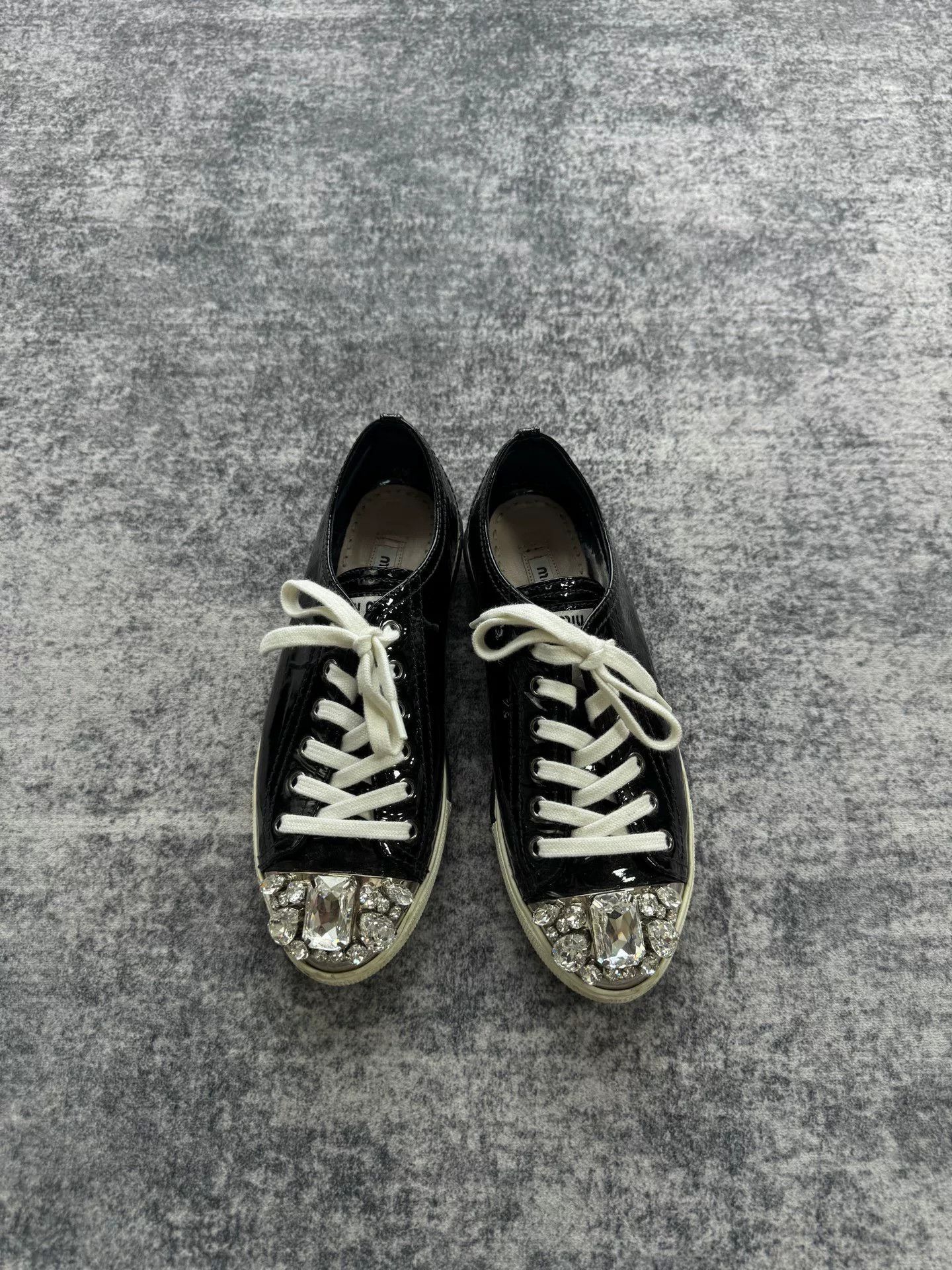 Miu Miu Miu Miu Patent Leather Rhinestone Sneakers Size US 4 / IT 34 - 2 Thumbnail