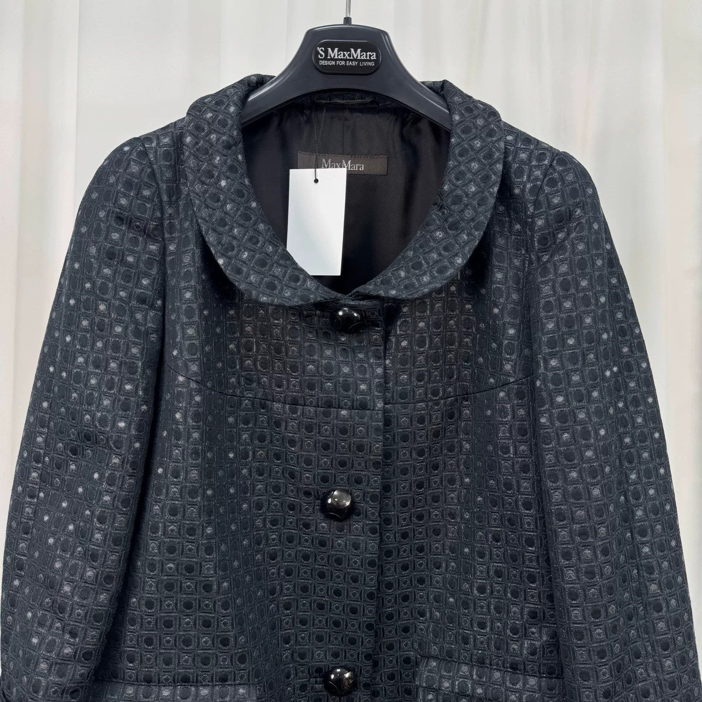 Max Mara Maxmara Black Jacquard Coat Size S / US 4 / IT 40 - 3 Thumbnail