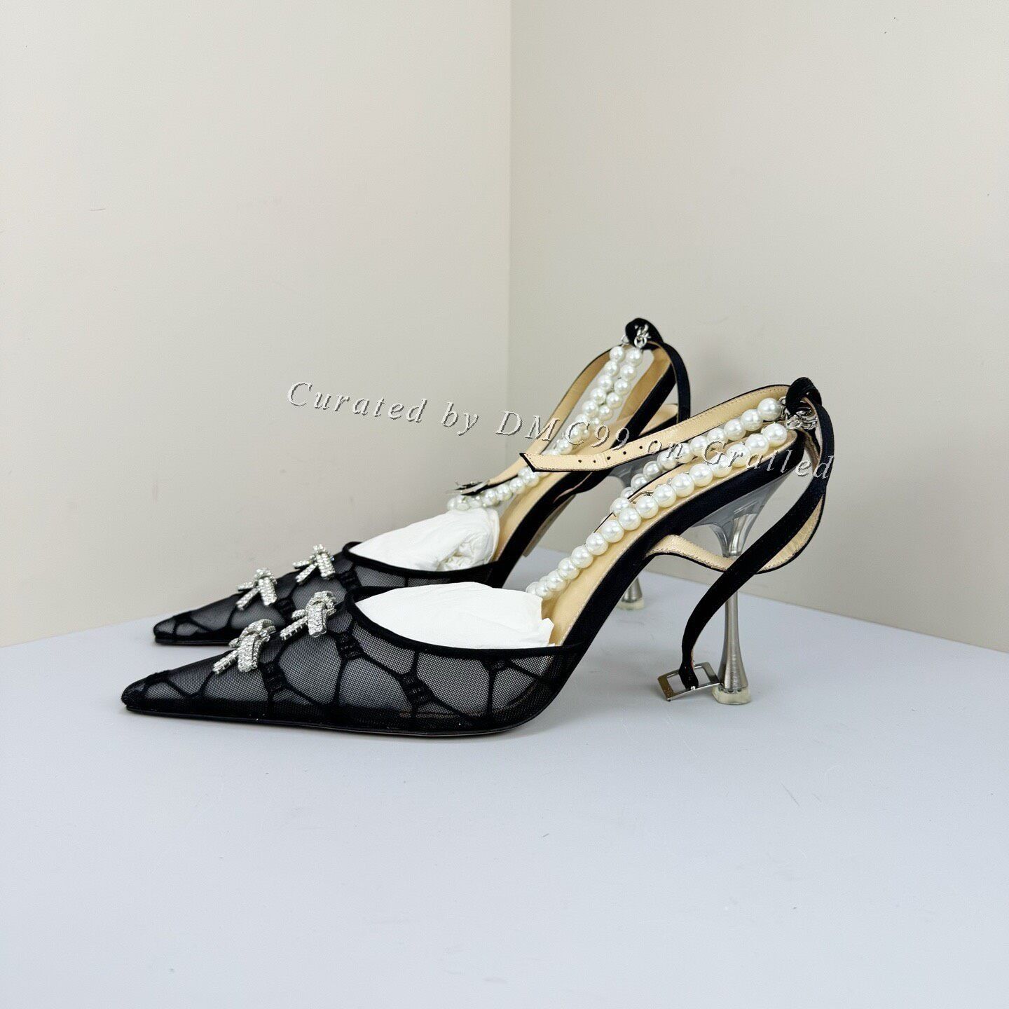 MACH & MACH Mach&Mach Black Pearl Chain Mesh Heels Size US 6 / IT 36 - 2 Thumbnail