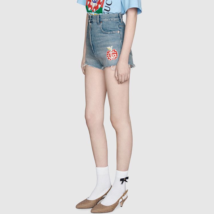 Gucci Gucci Apple Applique Denim Shorts Size 24 Size 24" / US 00 / IT 34 - 10 Thumbnail