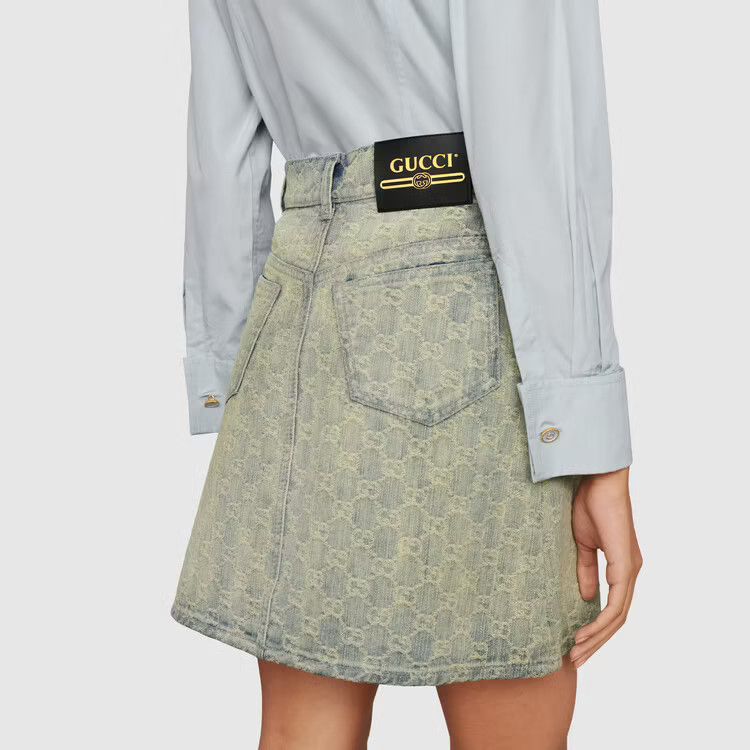 Gucci Gucci GG Monogram Denim Mini Skirt Size 42 Size 28" / US 6 / IT 42 - 10 Thumbnail