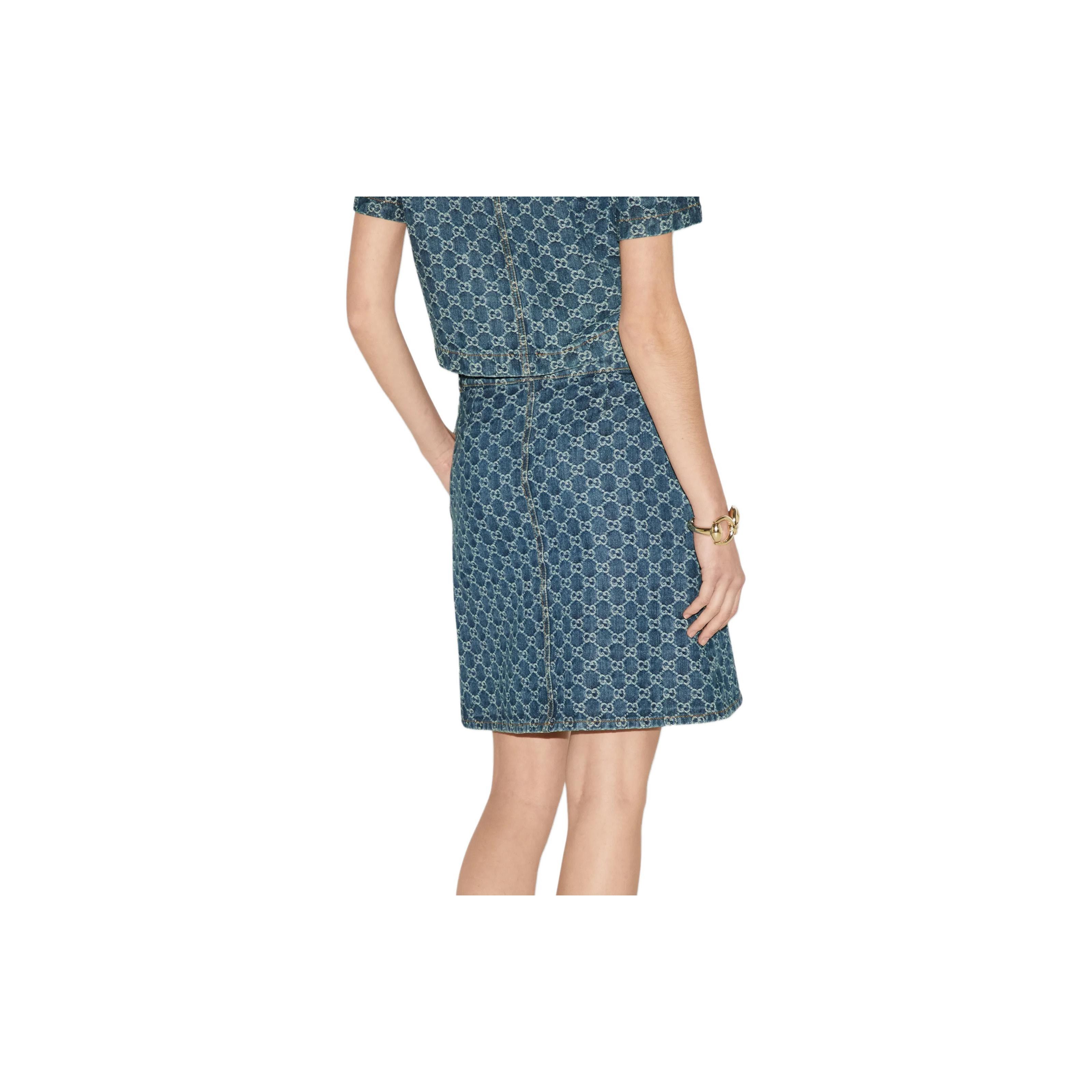 Gucci Gucci GG Logo Denim Mini Skirt Size 34 Size 24" / US 00 / IT 34 - 8 Thumbnail