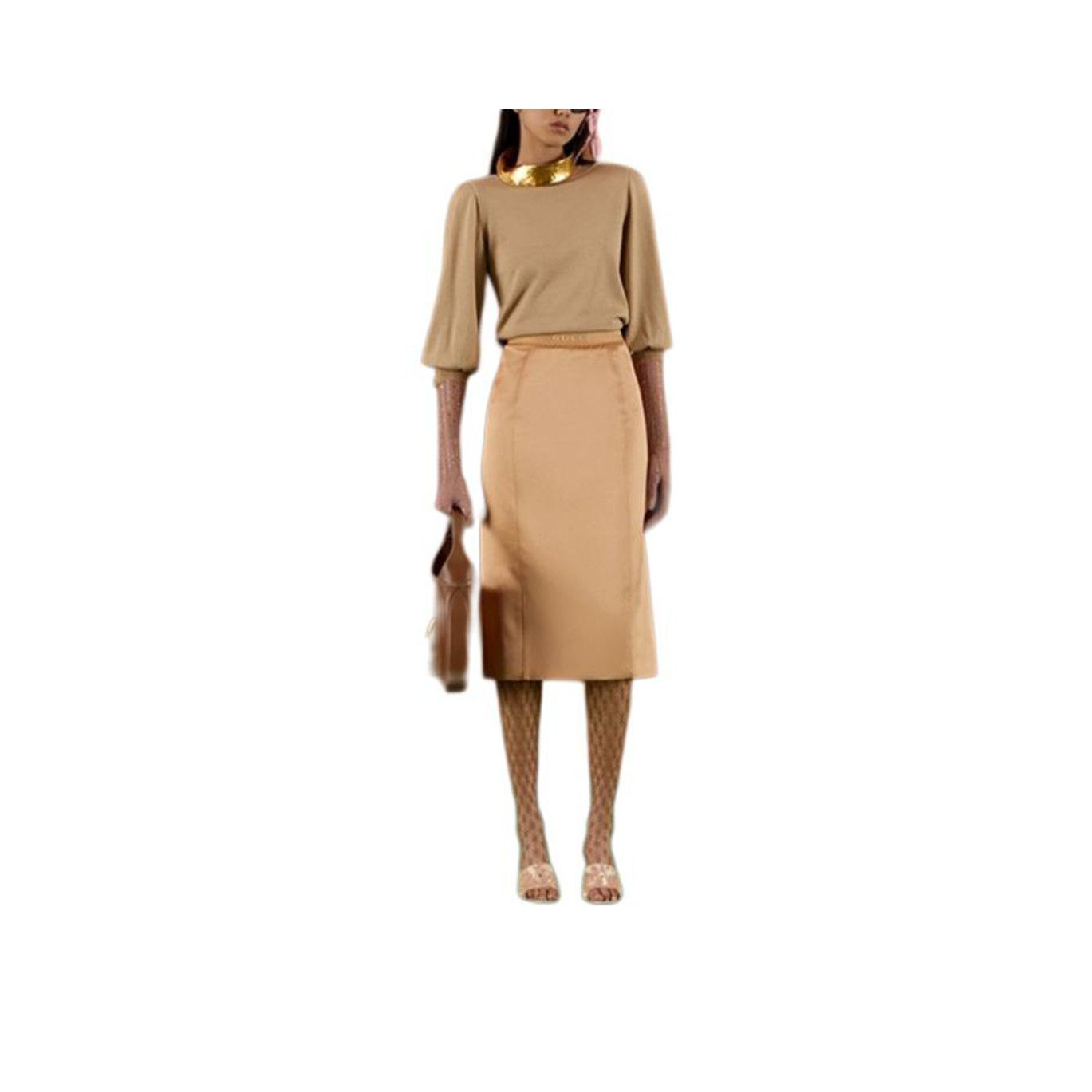 Gucci Gucci Logo Trim Midi Skirt Beige Size 44 Size 30" / US 8 / IT 44 - 8 Thumbnail