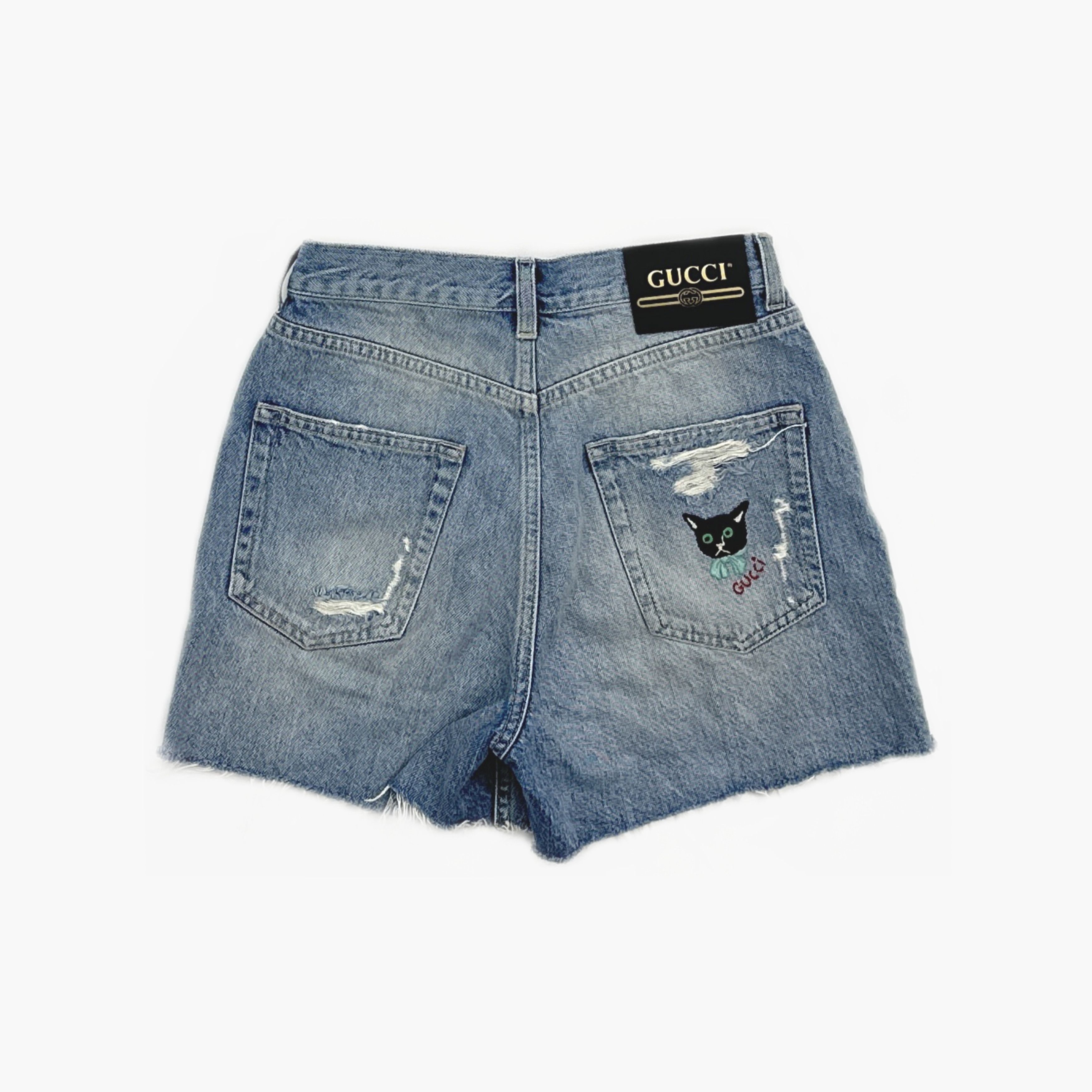 Gucci Gucci Cat Embroidery Denim Shorts Size 23 Size 23" - 2 Thumbnail
