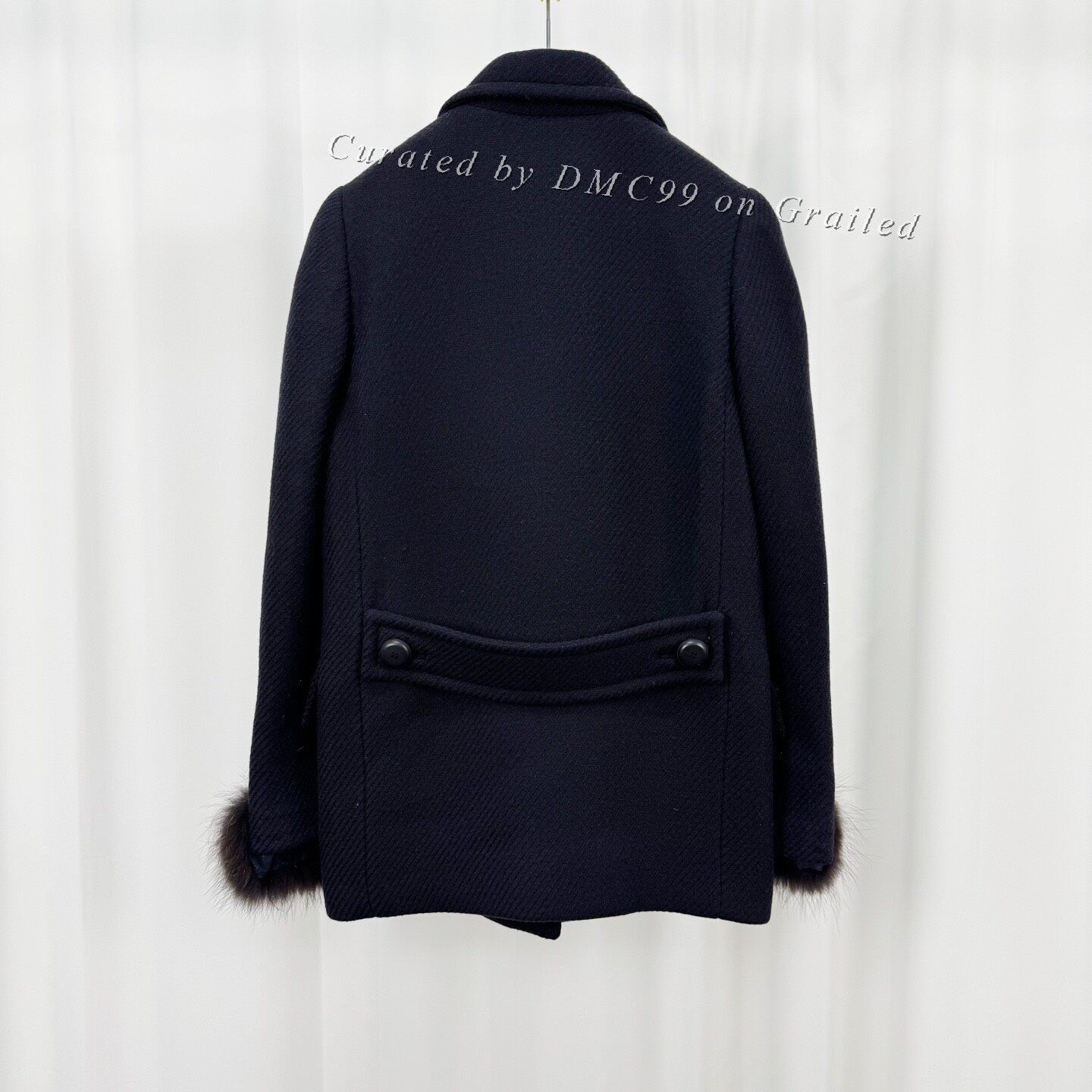 Prada Prada Black Fur Cuff Wool Coat Size S / US 4 / IT 40 - 2 Thumbnail