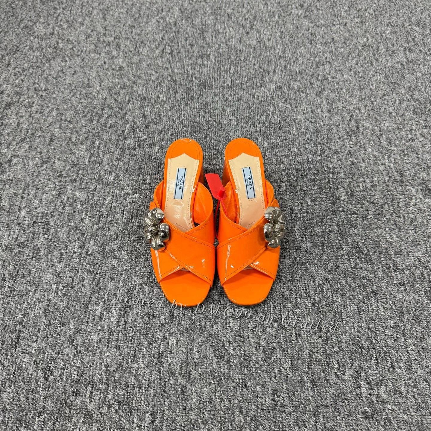 Prada Prada Orange Patent Leather Flower Block Heel Sandals Size US 6 / IT 36 - 3 Thumbnail